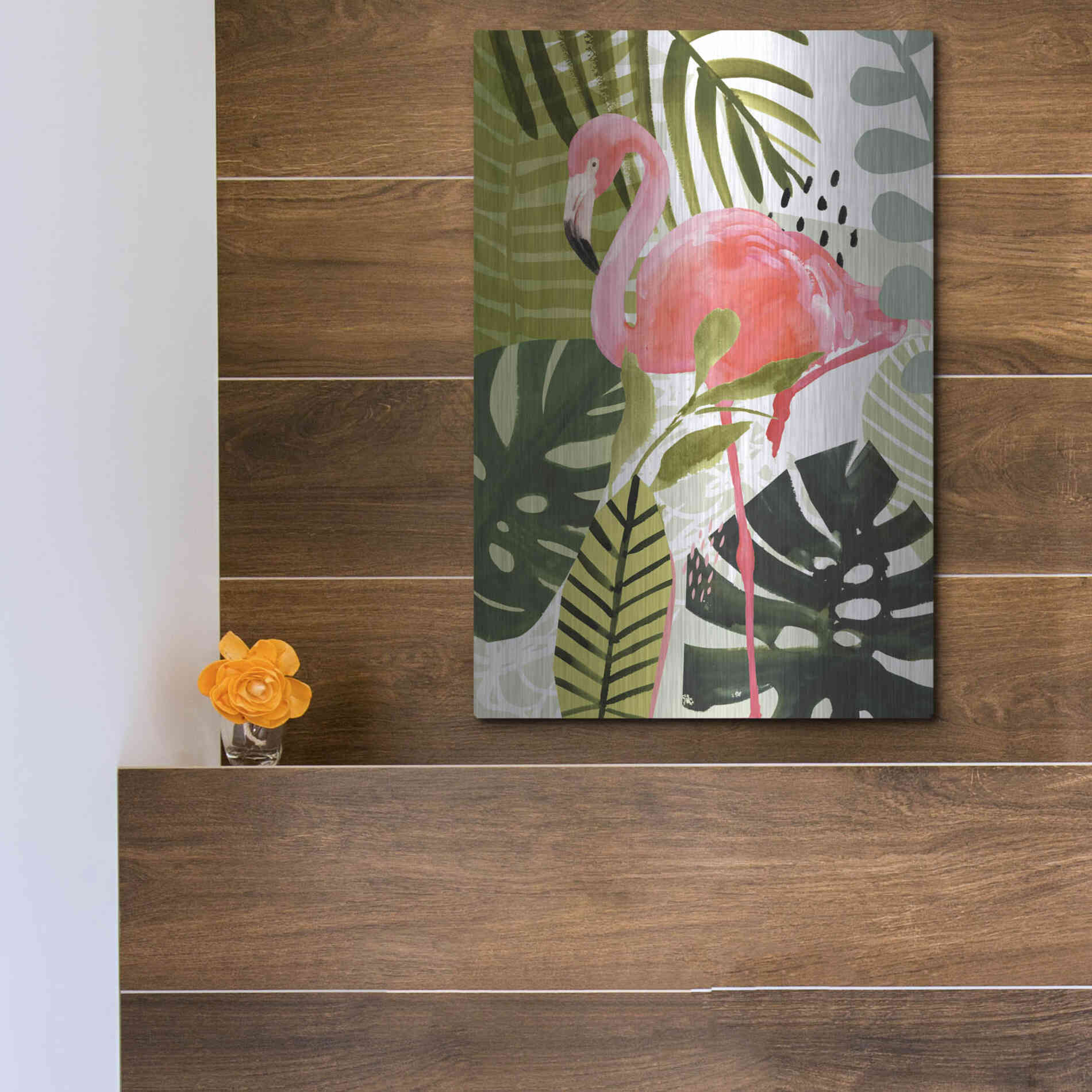 Luxe Metal Art 'Flamingo Forest I' by Victoria Borges Metal Wall Art,12x16