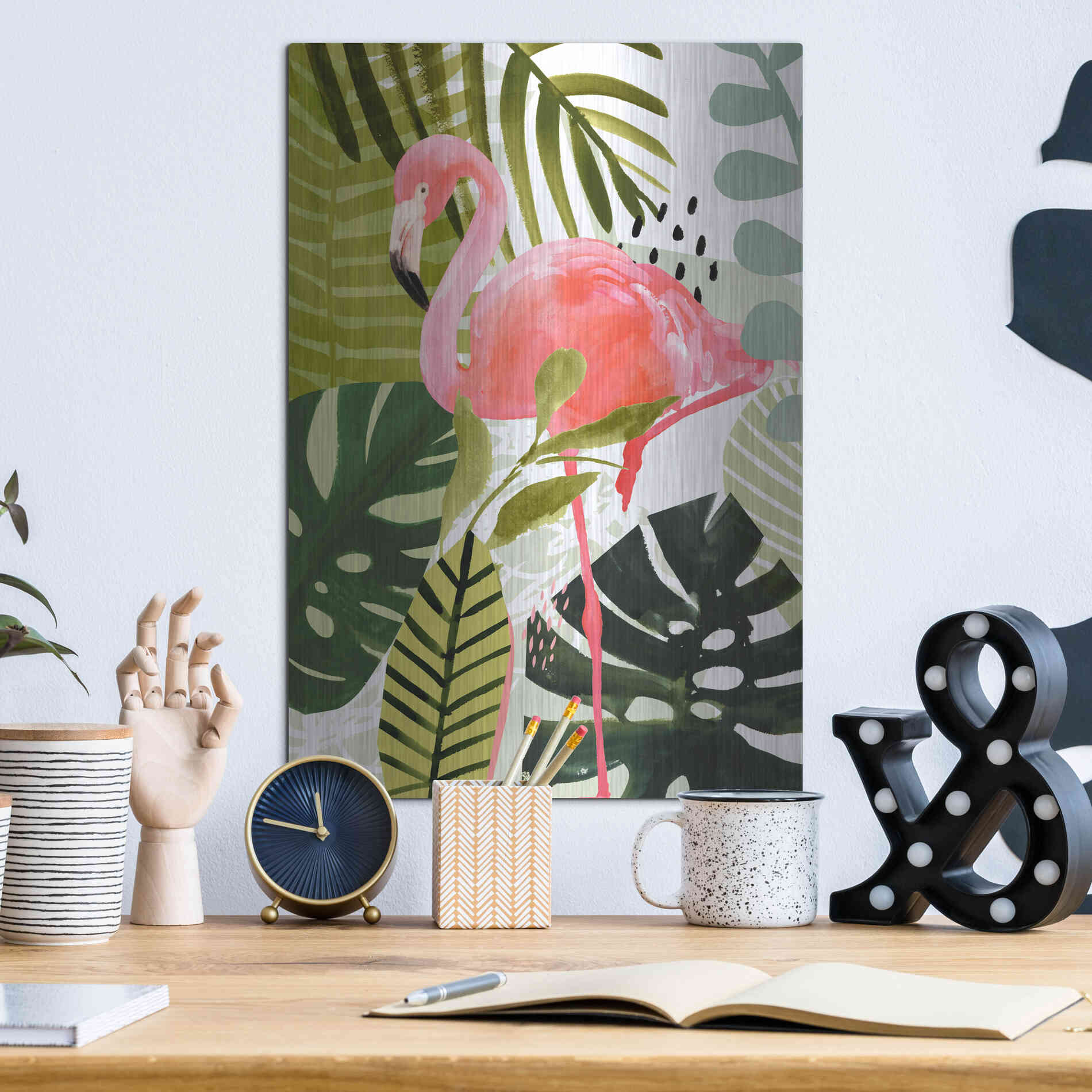 Luxe Metal Art 'Flamingo Forest I' by Victoria Borges Metal Wall Art,12x16