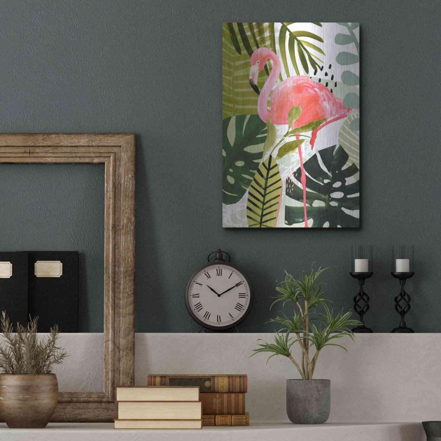 Luxe Metal Art 'Flamingo Forest I' by Victoria Borges Metal Wall Art,12x16