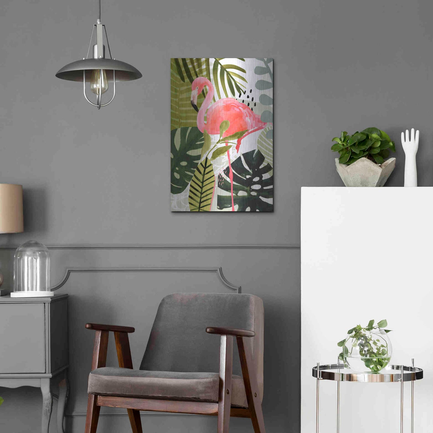 Luxe Metal Art 'Flamingo Forest I' by Victoria Borges Metal Wall Art,16x24