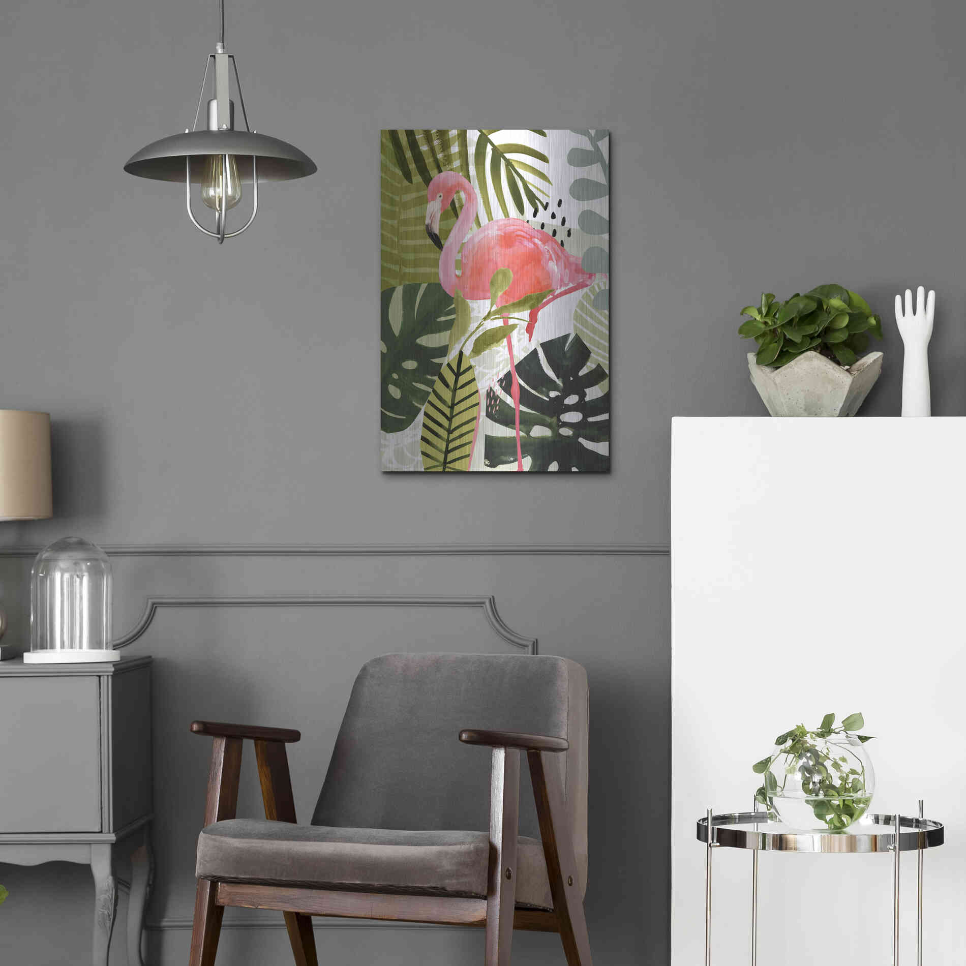 Luxe Metal Art 'Flamingo Forest I' by Victoria Borges Metal Wall Art,16x24