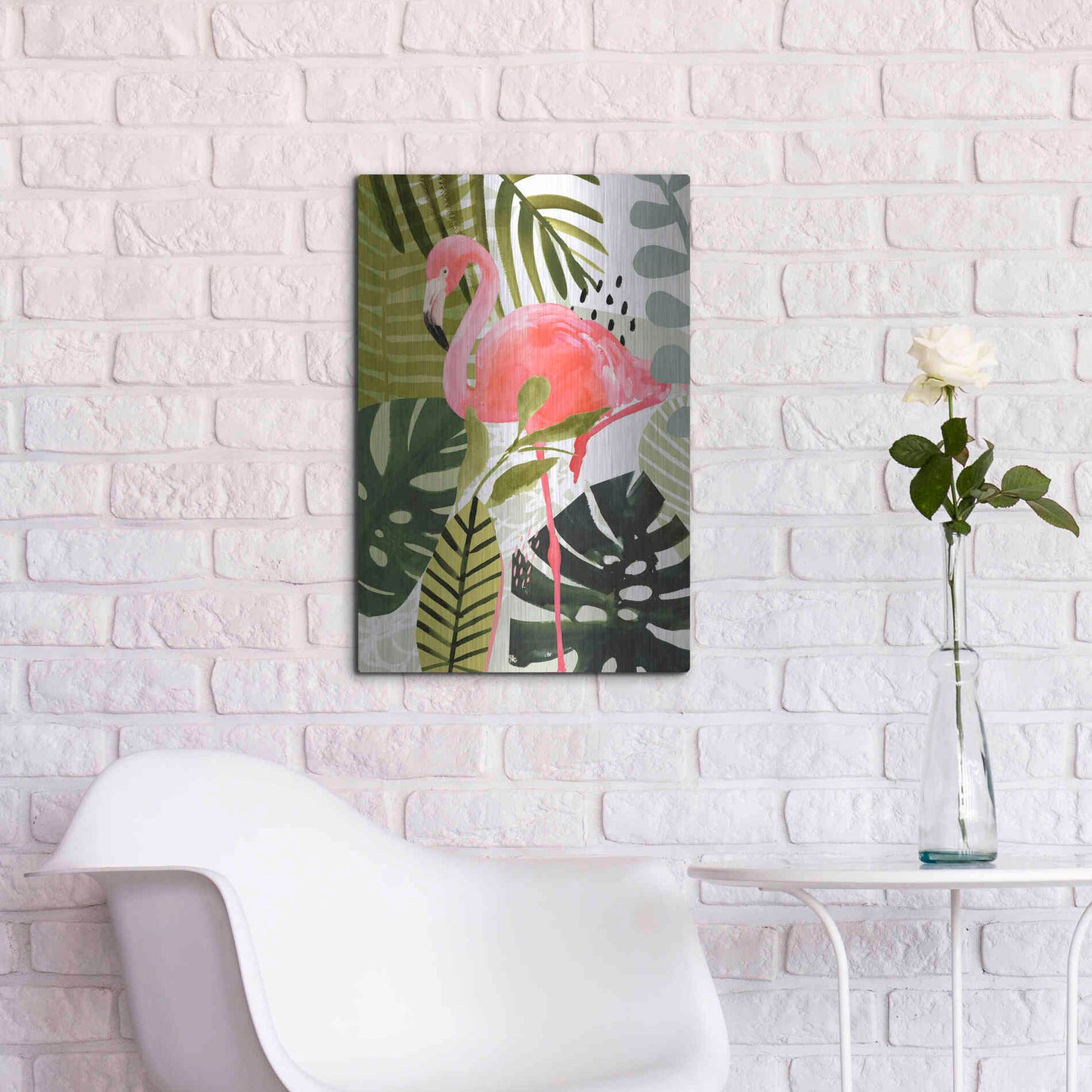 Luxe Metal Art 'Flamingo Forest I' by Victoria Borges Metal Wall Art,16x24