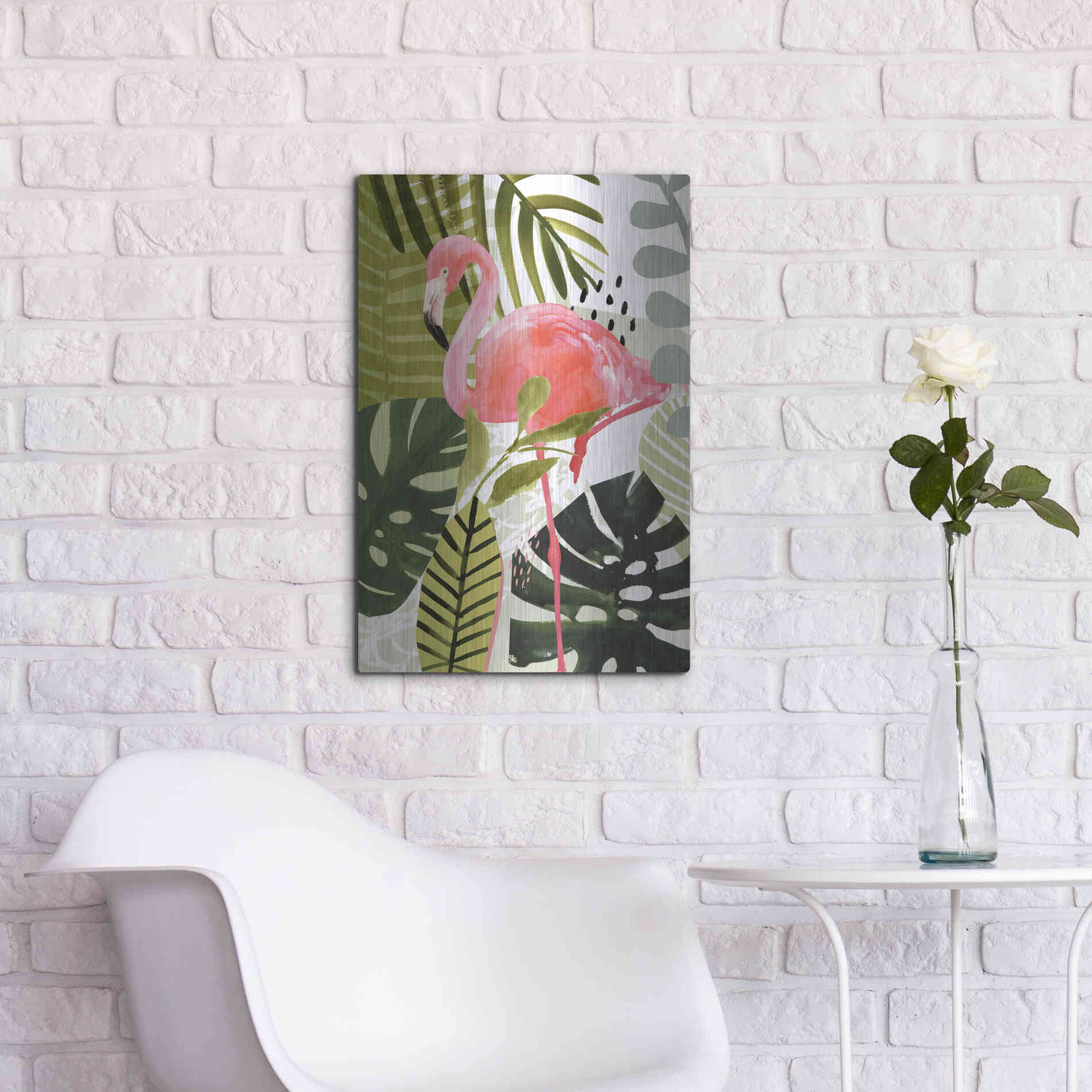 Luxe Metal Art 'Flamingo Forest I' by Victoria Borges Metal Wall Art,16x24