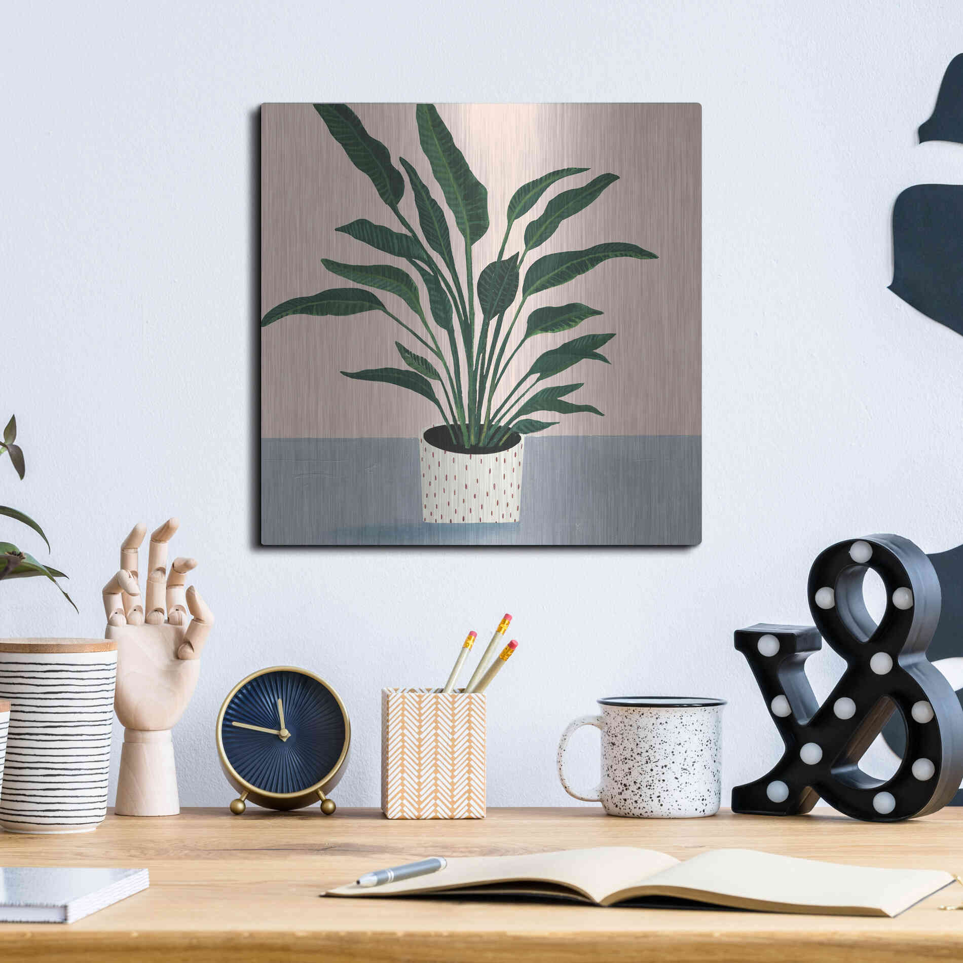 Luxe Metal Art 'Houseplant IV' by Victoria Borges Metal Wall Art,12x12