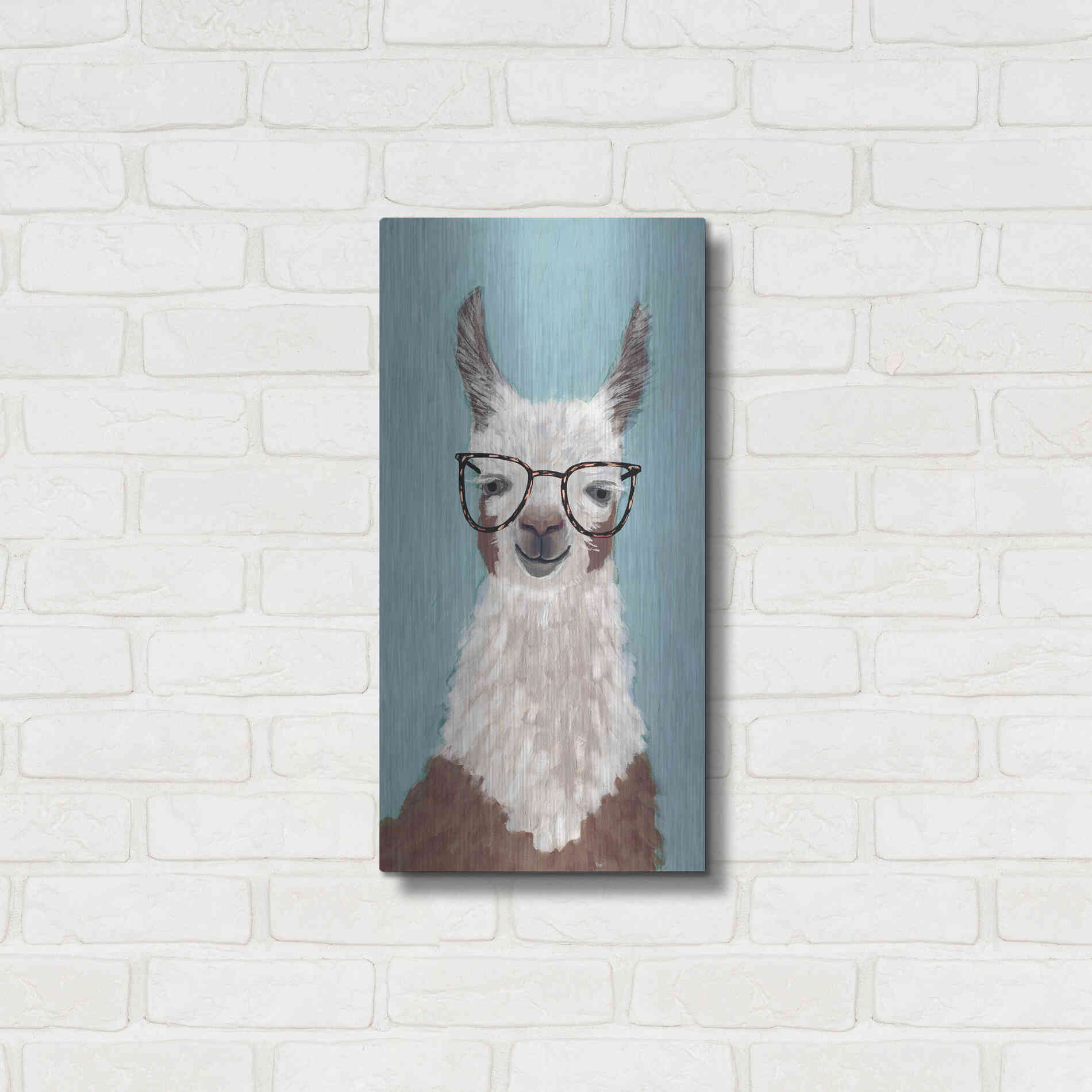 Luxe Metal Art 'Llama Specs I' by Victoria Borges Metal Wall Art,12x24