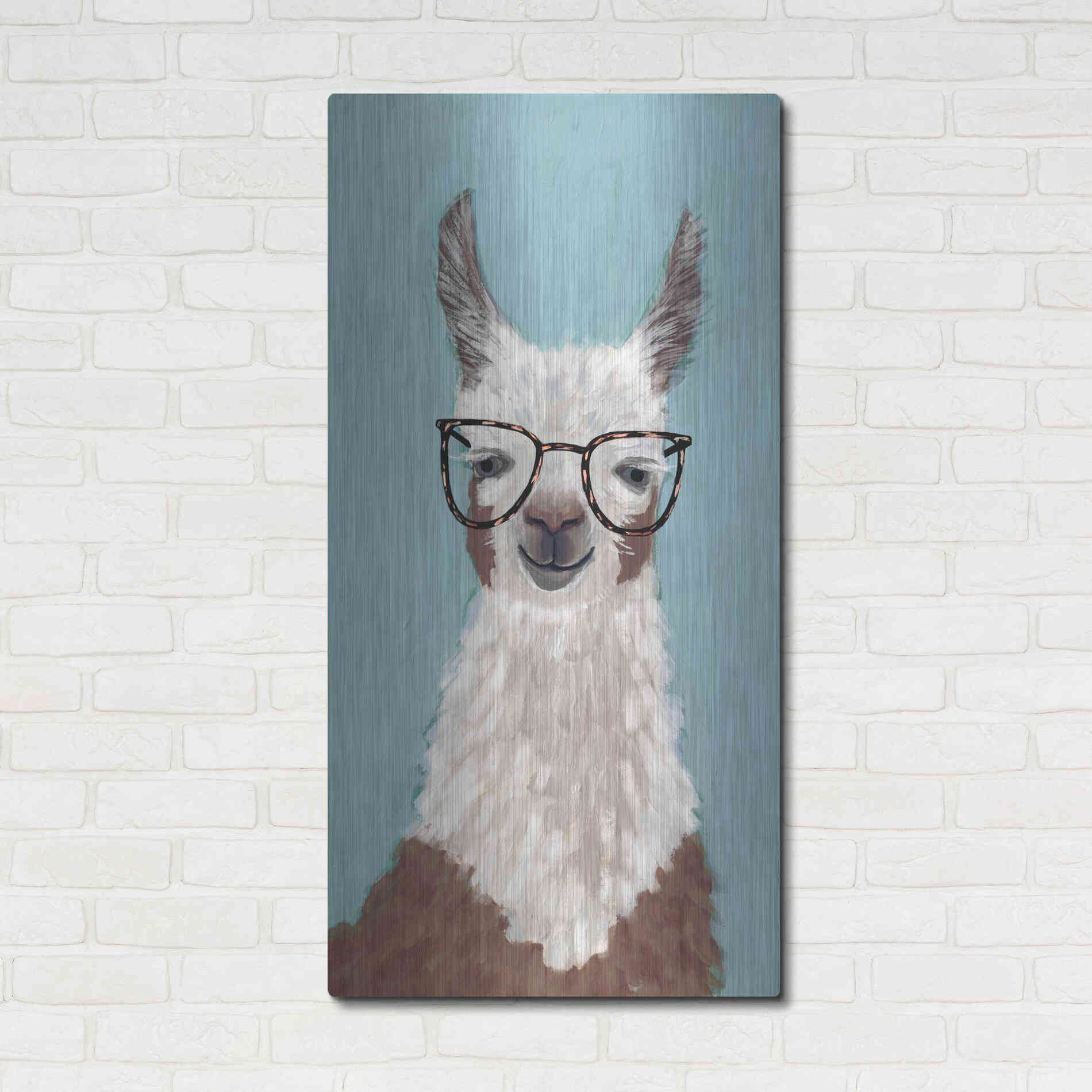 Luxe Metal Art 'Llama Specs I' by Victoria Borges Metal Wall Art,24x48