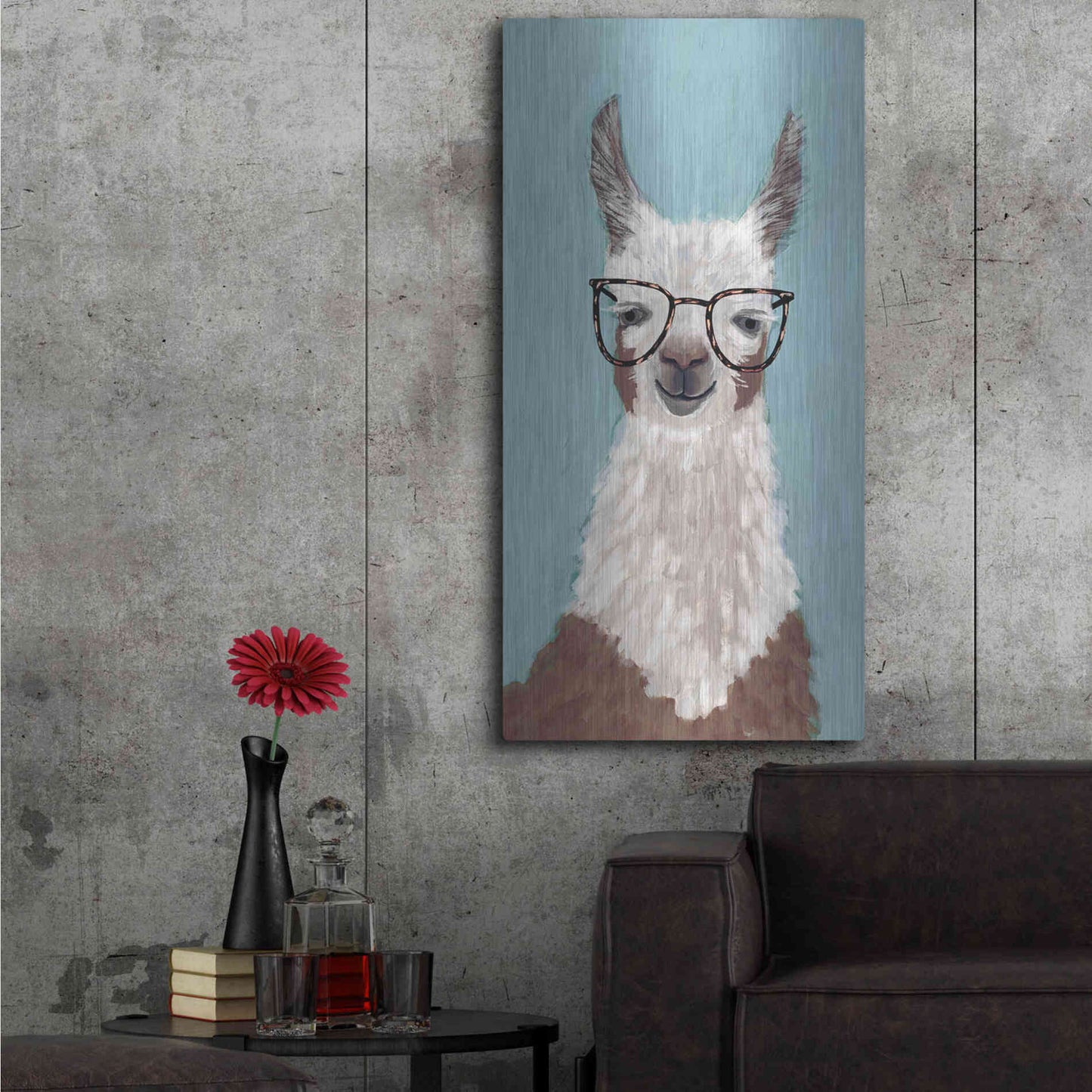 Luxe Metal Art 'Llama Specs I' by Victoria Borges Metal Wall Art,24x48