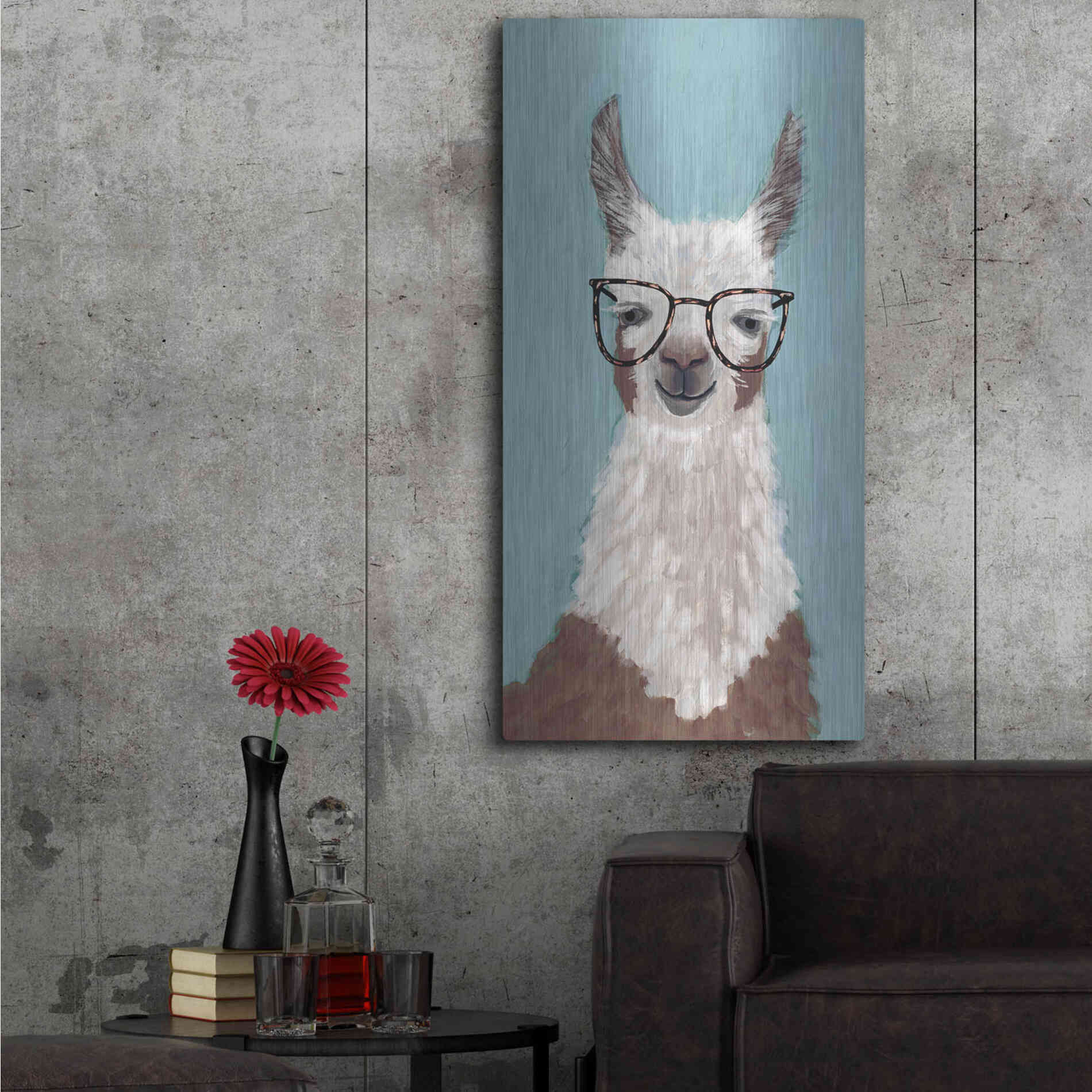 Luxe Metal Art 'Llama Specs I' by Victoria Borges Metal Wall Art,24x48