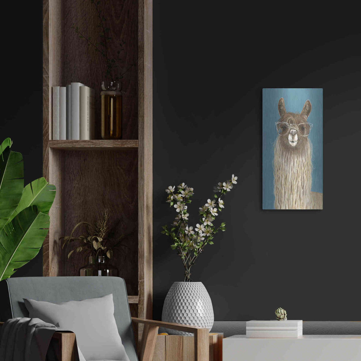 Luxe Metal Art 'Llama Specs IV' by Victoria Borges Metal Wall Art,12x24