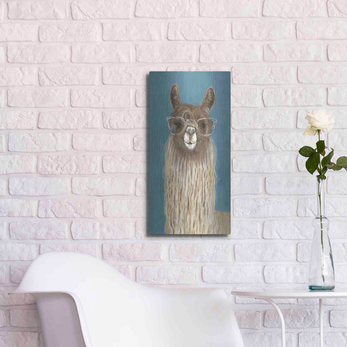 Luxe Metal Art 'Llama Specs IV' by Victoria Borges Metal Wall Art,12x24