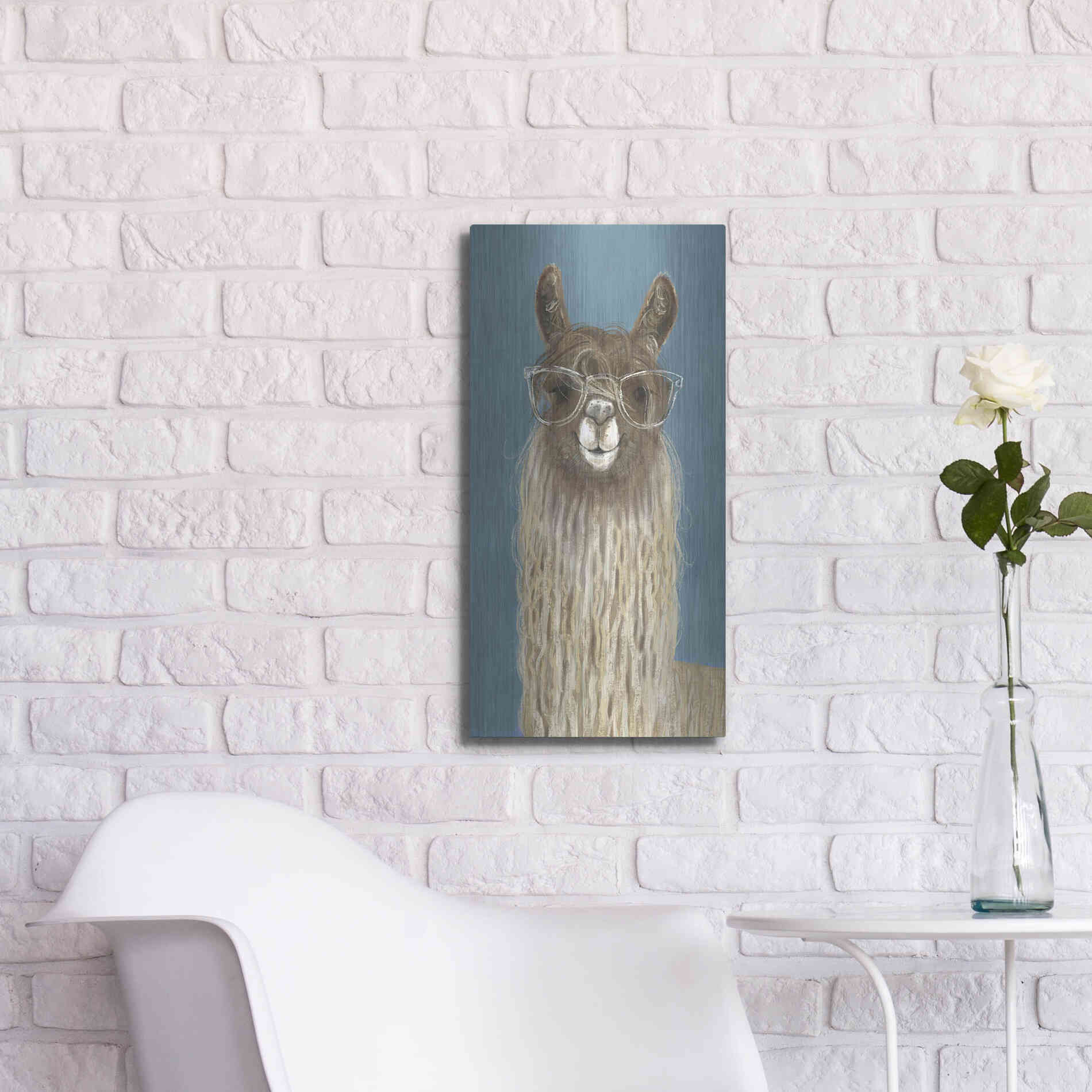 Luxe Metal Art 'Llama Specs IV' by Victoria Borges Metal Wall Art,12x24