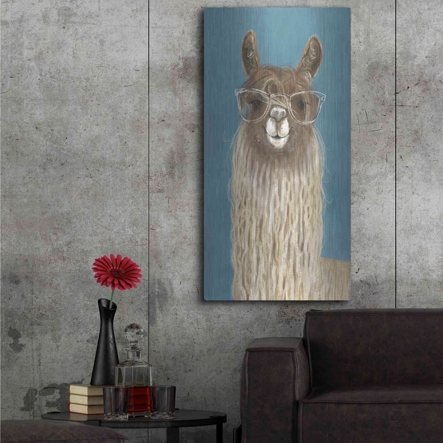 Luxe Metal Art 'Llama Specs IV' by Victoria Borges Metal Wall Art,24x48