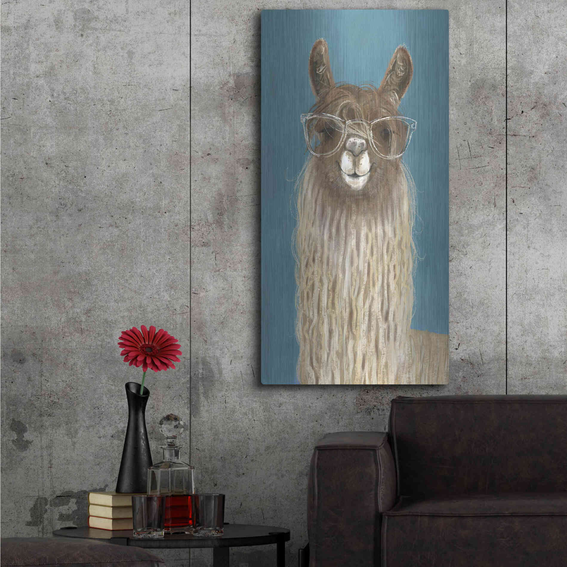 Luxe Metal Art 'Llama Specs IV' by Victoria Borges Metal Wall Art,24x48