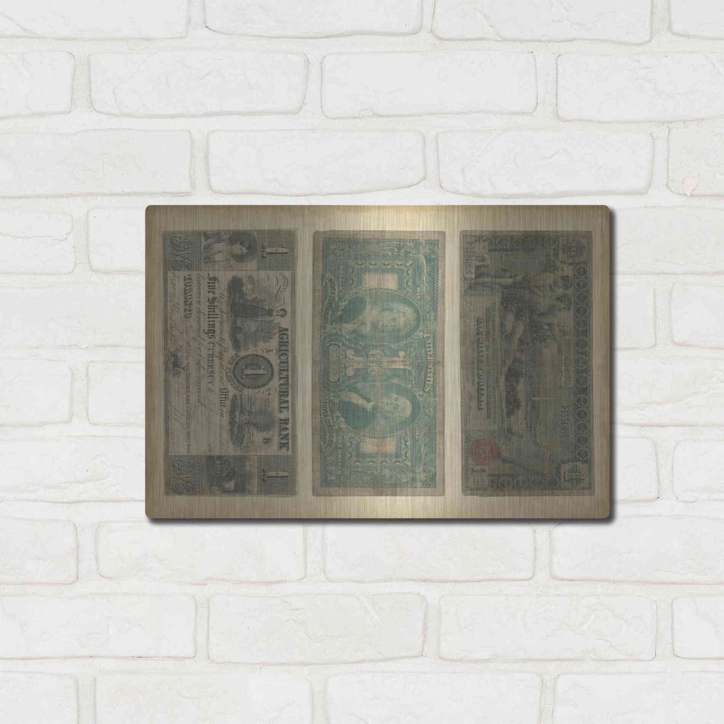 Luxe Metal Art 'Antique Currency V' by Vision Studio Metal Wall Art,16x12