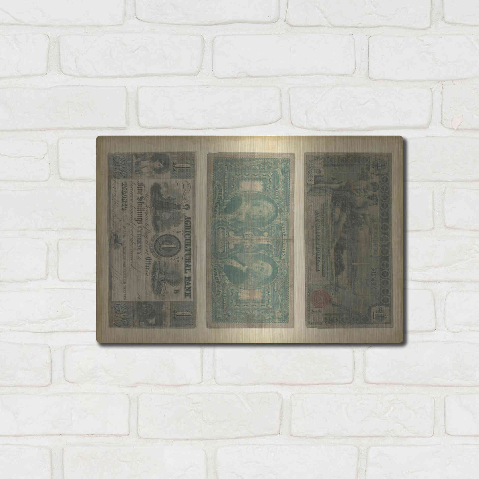 Luxe Metal Art 'Antique Currency V' by Vision Studio Metal Wall Art,16x12