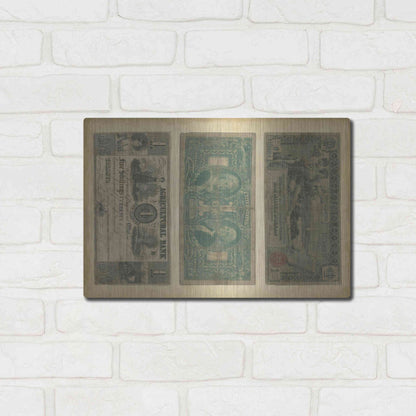 Luxe Metal Art 'Antique Currency V' by Vision Studio Metal Wall Art,16x12