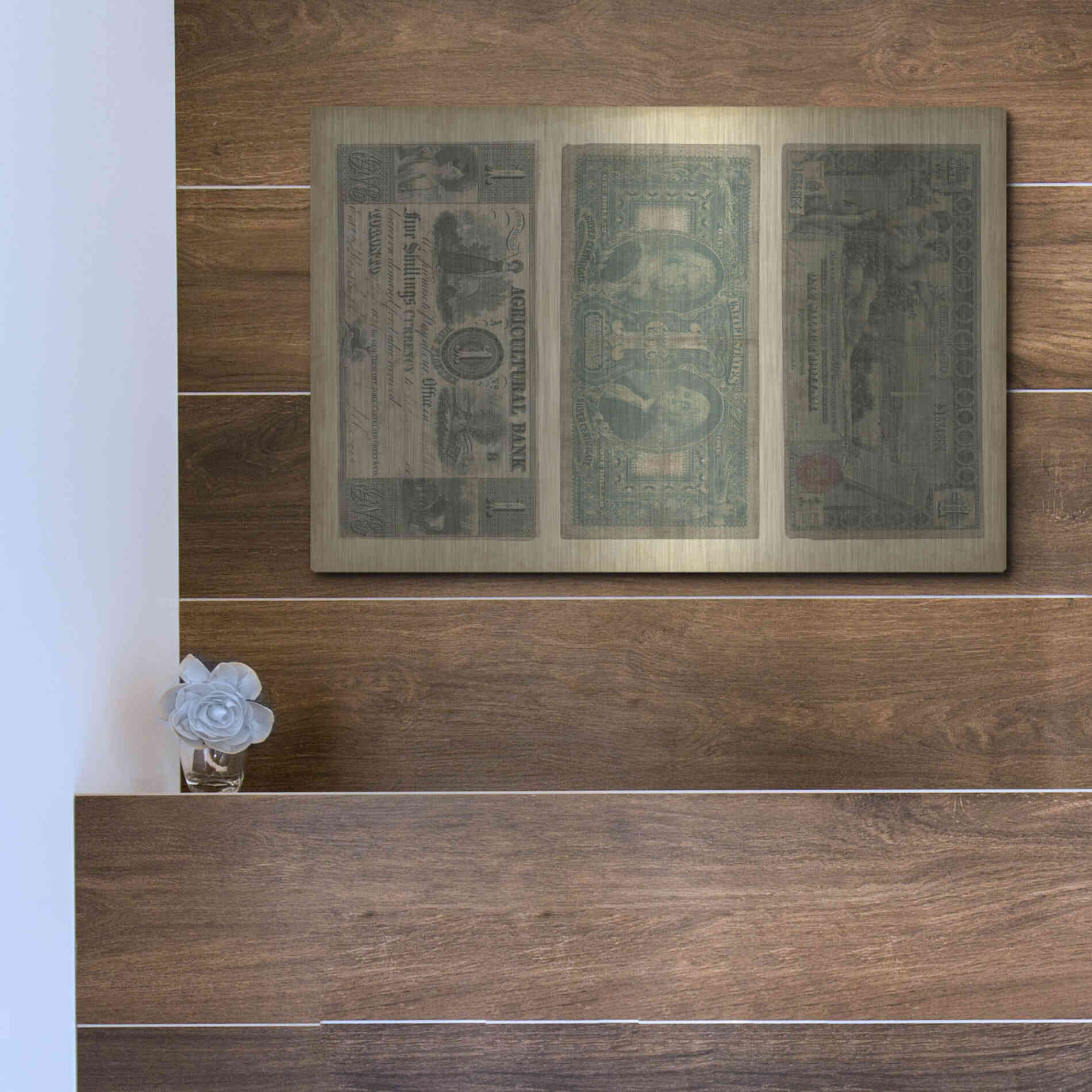 Luxe Metal Art 'Antique Currency V' by Vision Studio Metal Wall Art,16x12