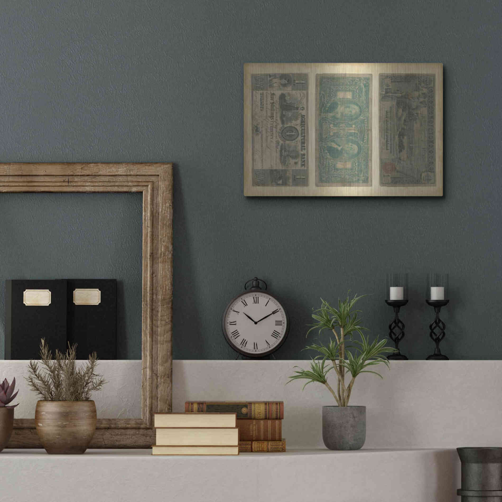 Luxe Metal Art 'Antique Currency V' by Vision Studio Metal Wall Art,16x12