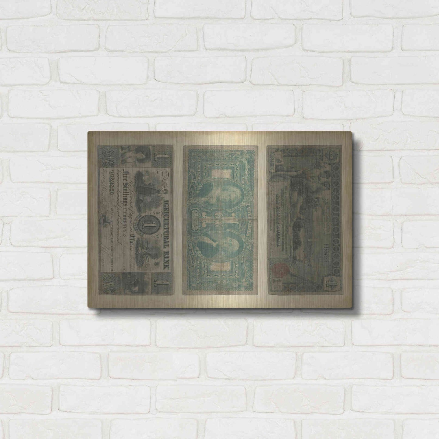 Luxe Metal Art 'Antique Currency V' by Vision Studio Metal Wall Art,24x16