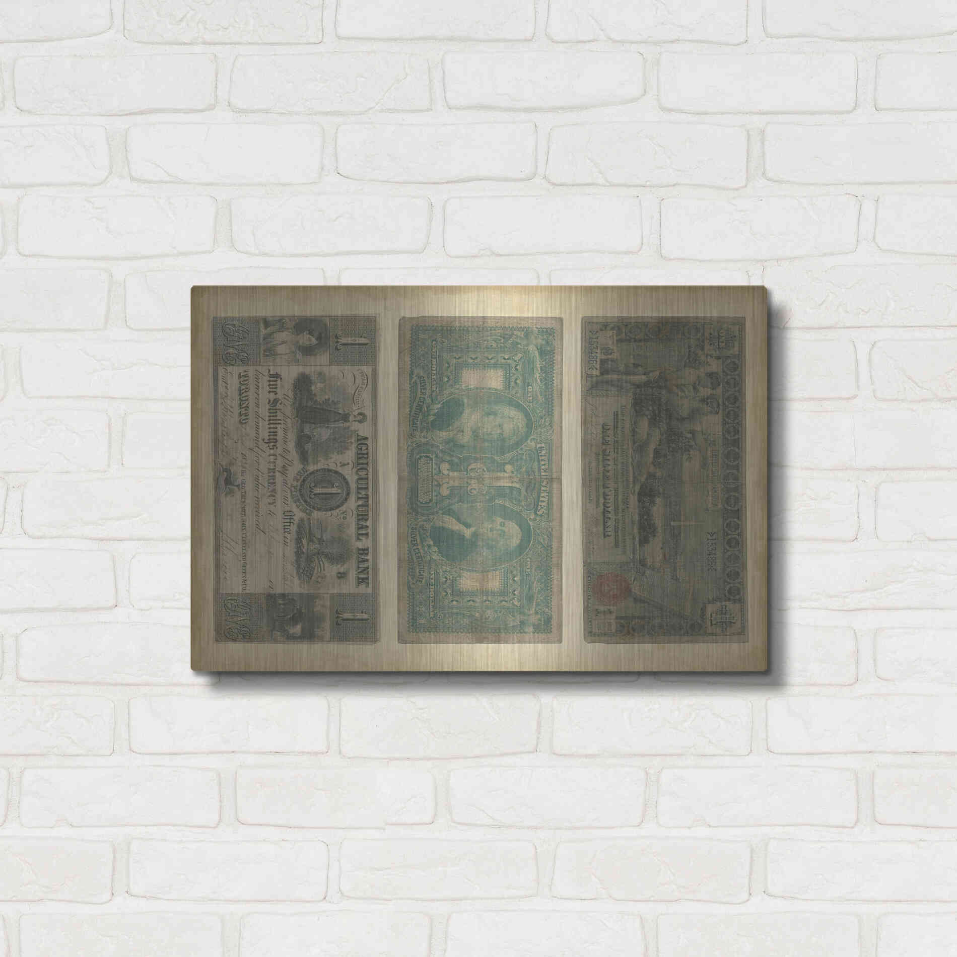 Luxe Metal Art 'Antique Currency V' by Vision Studio Metal Wall Art,24x16