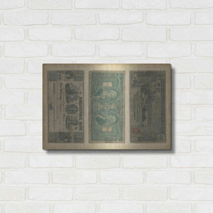 Luxe Metal Art 'Antique Currency V' by Vision Studio Metal Wall Art,24x16