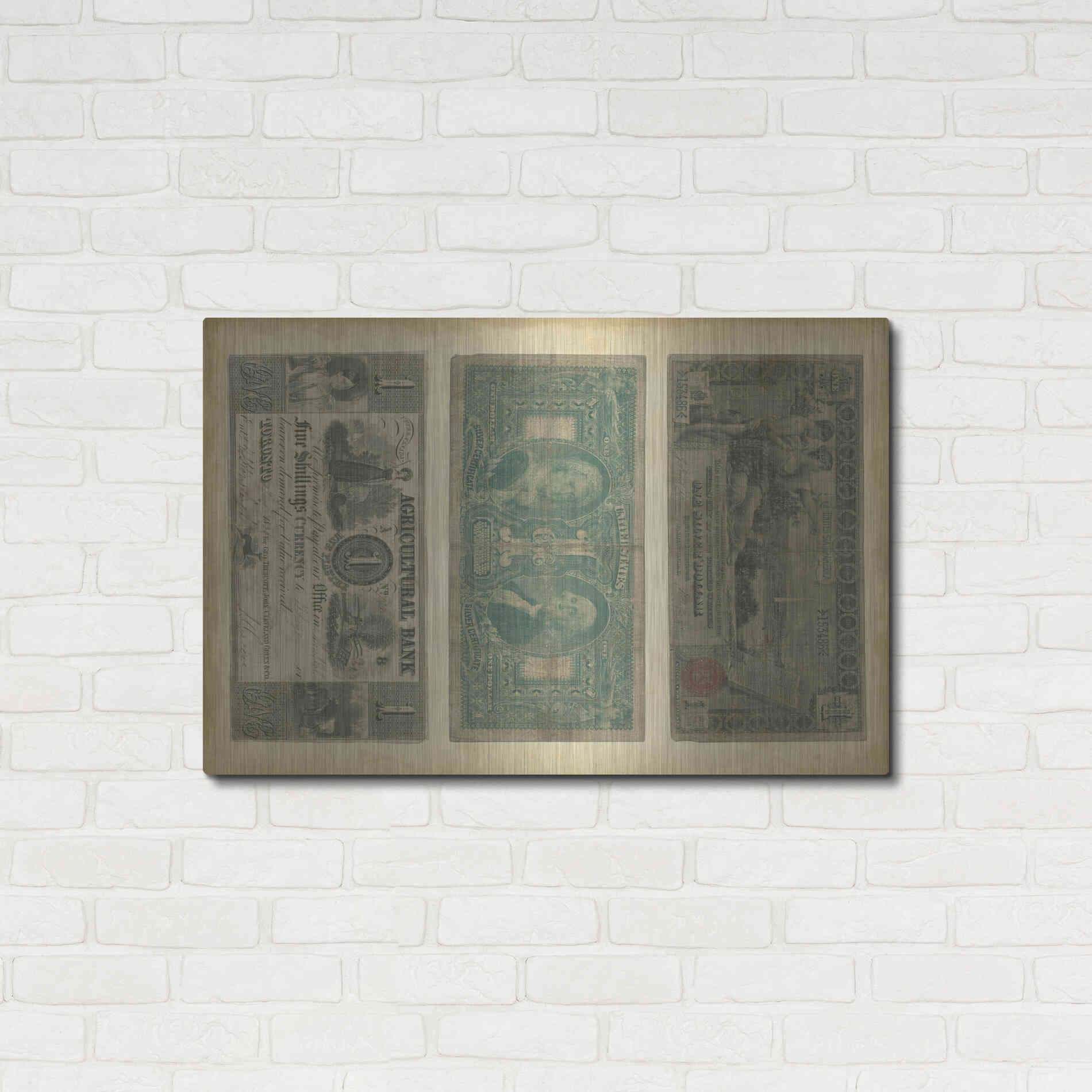 Luxe Metal Art 'Antique Currency V' by Vision Studio Metal Wall Art,36x24