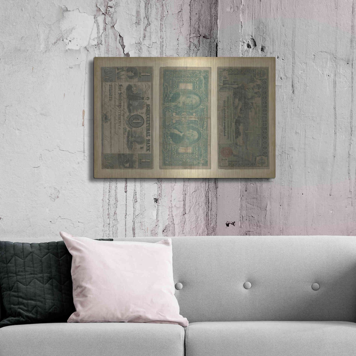 Luxe Metal Art 'Antique Currency V' by Vision Studio Metal Wall Art,36x24