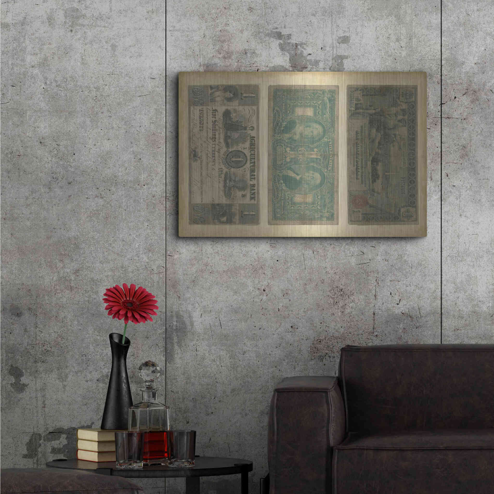Luxe Metal Art 'Antique Currency V' by Vision Studio Metal Wall Art,36x24