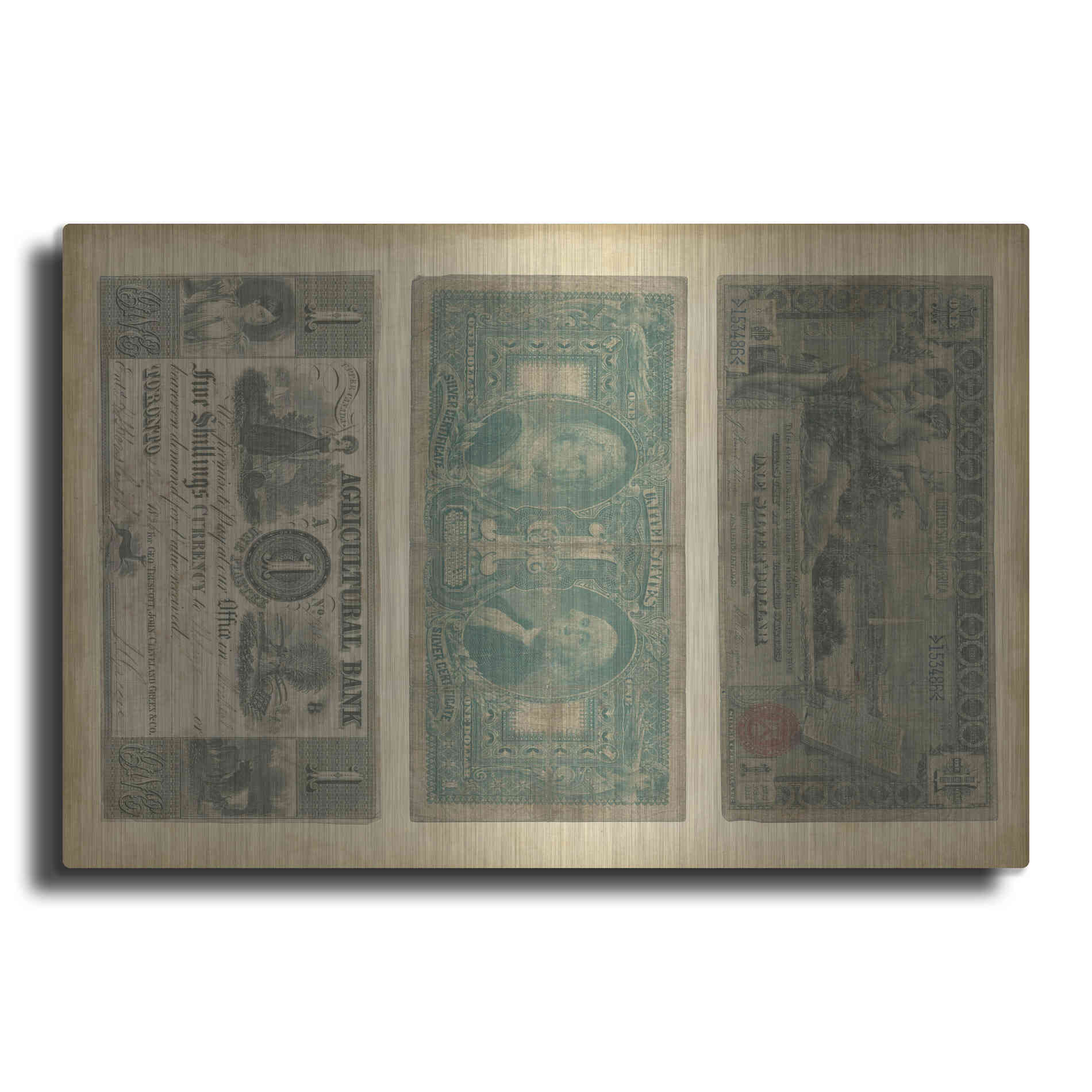 Luxe Metal Art 'Antique Currency V' by Vision Studio Metal Wall Art