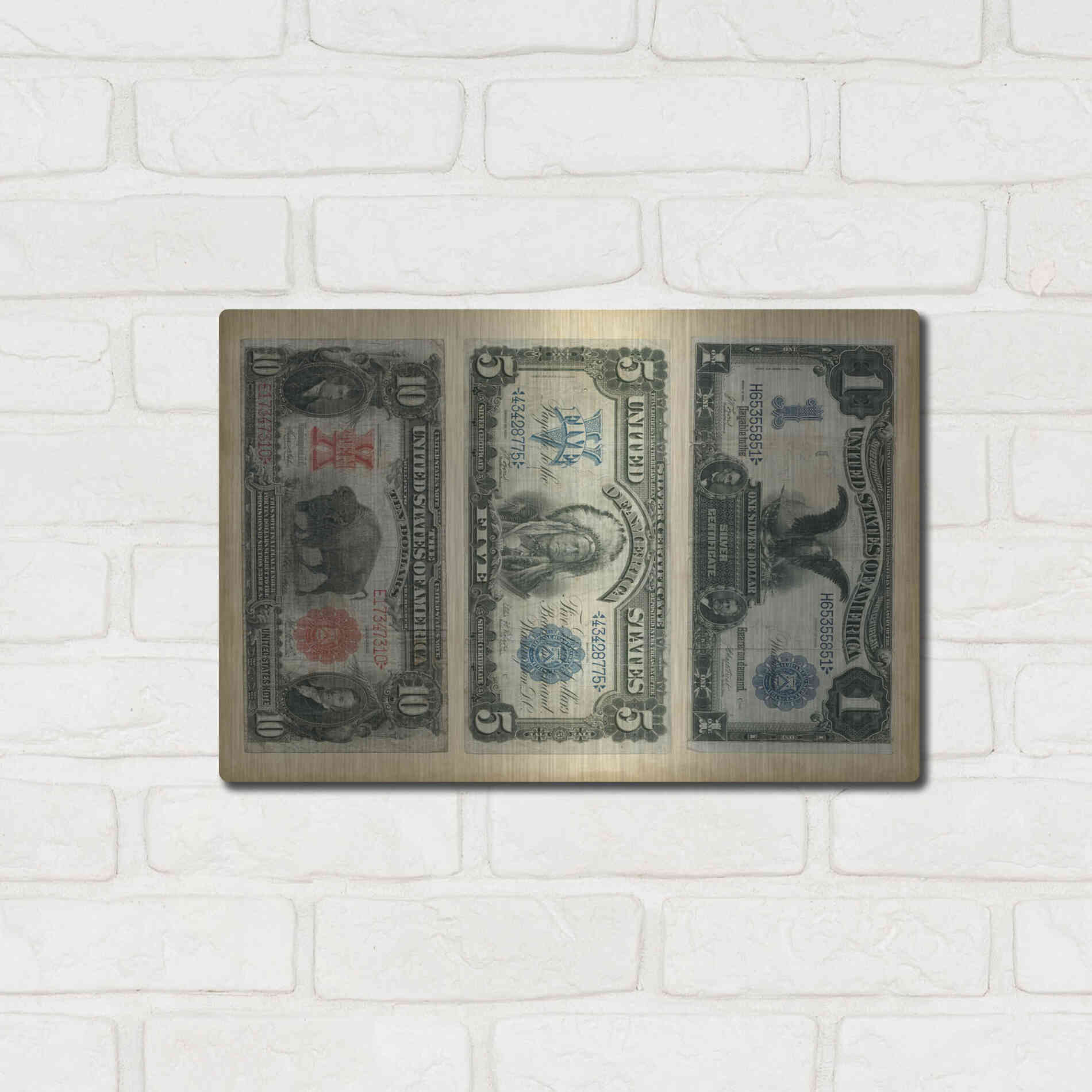 Luxe Metal Art 'Antique Currency VI' by Vision Studio Metal Wall Art,16x12