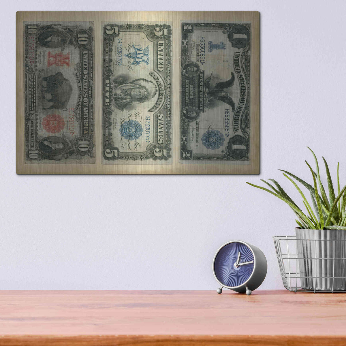 Luxe Metal Art 'Antique Currency VI' by Vision Studio Metal Wall Art,16x12
