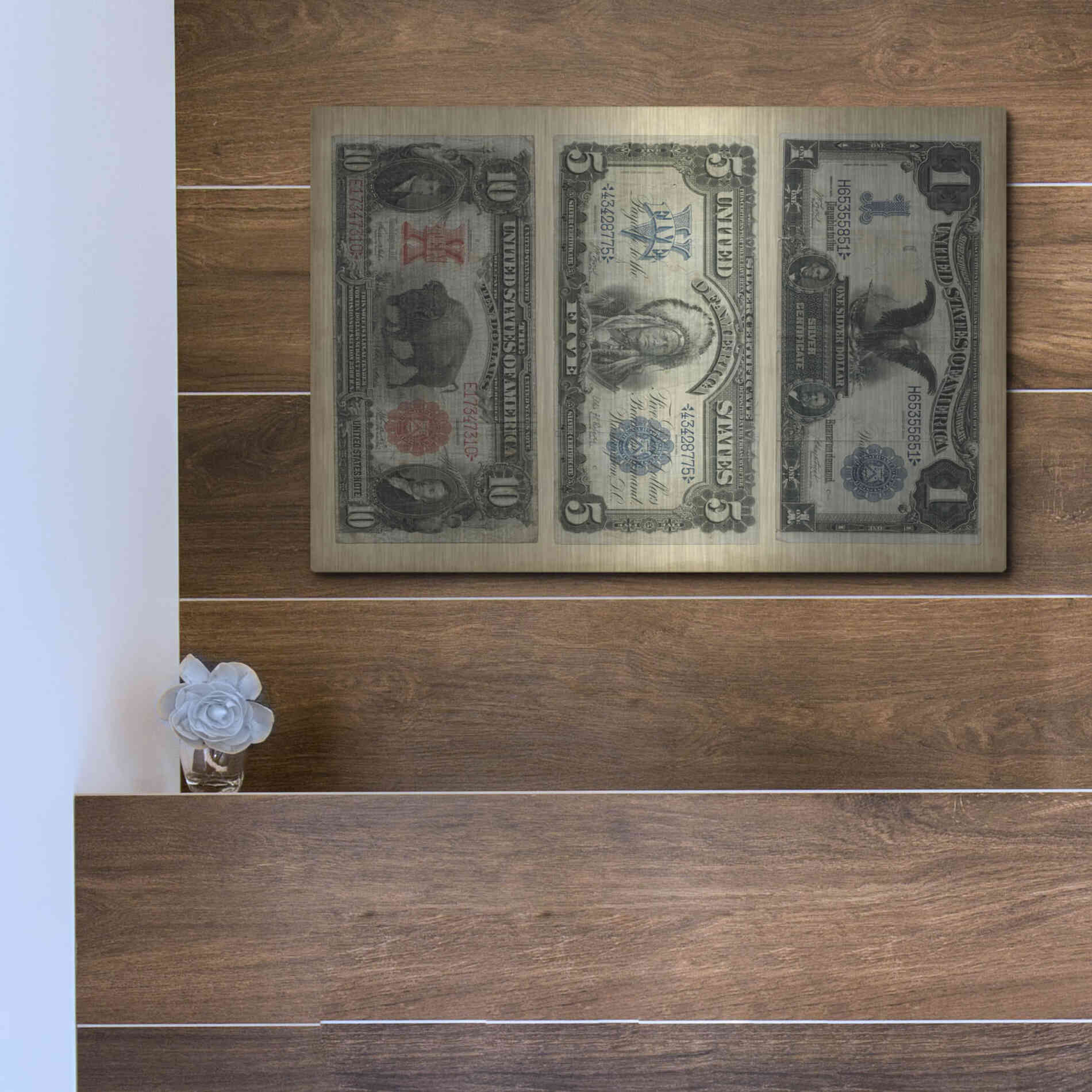 Luxe Metal Art 'Antique Currency VI' by Vision Studio Metal Wall Art,16x12