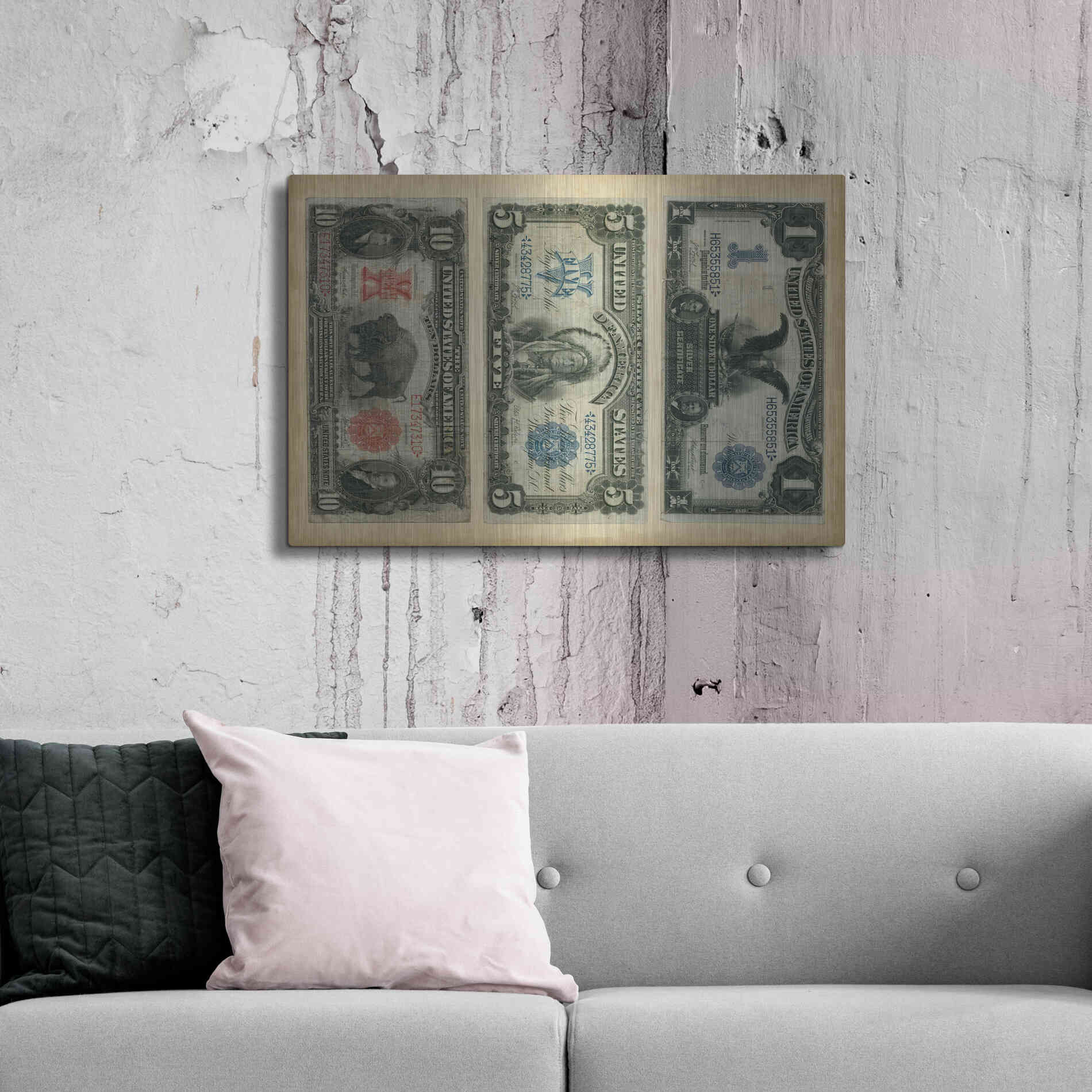 Luxe Metal Art 'Antique Currency VI' by Vision Studio Metal Wall Art,36x24