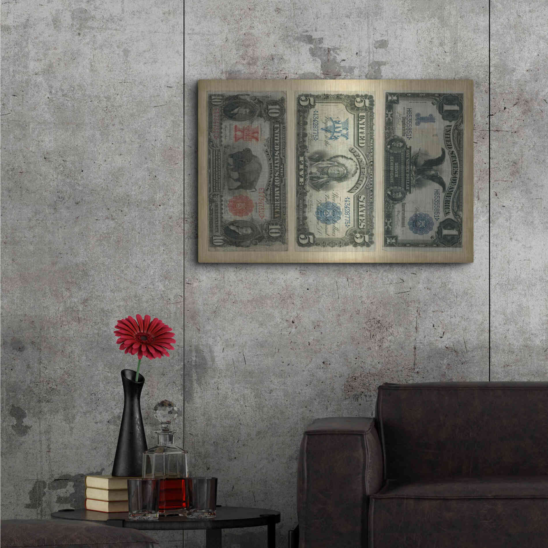 Luxe Metal Art 'Antique Currency VI' by Vision Studio Metal Wall Art,36x24