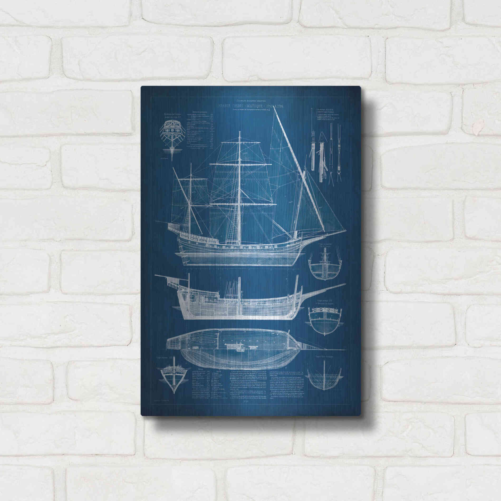 Luxe Metal Art 'Antique Ship Blueprint I' by Vision Studio Metal Wall Art,12x16