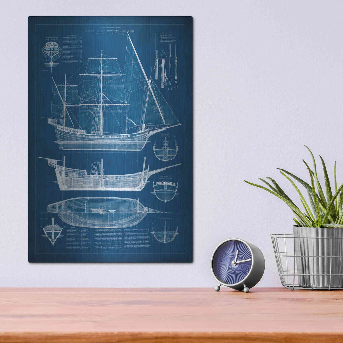 Luxe Metal Art 'Antique Ship Blueprint I' by Vision Studio Metal Wall Art,12x16