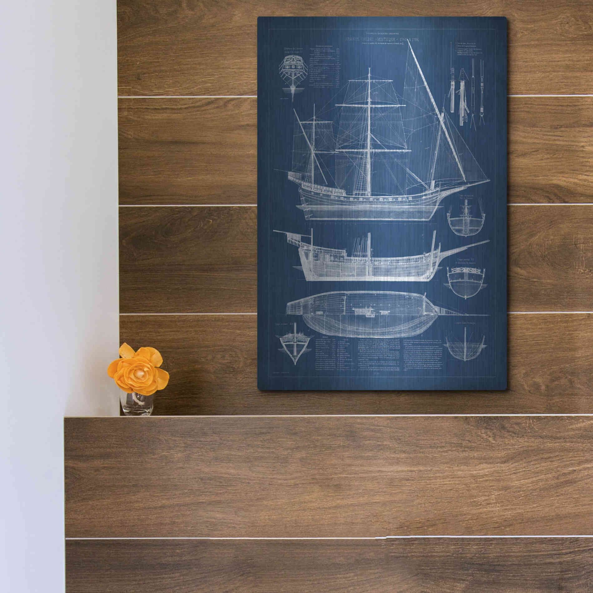 Luxe Metal Art 'Antique Ship Blueprint I' by Vision Studio Metal Wall Art,12x16