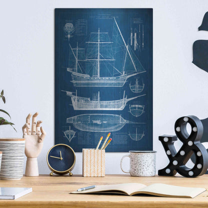 Luxe Metal Art 'Antique Ship Blueprint I' by Vision Studio Metal Wall Art,12x16