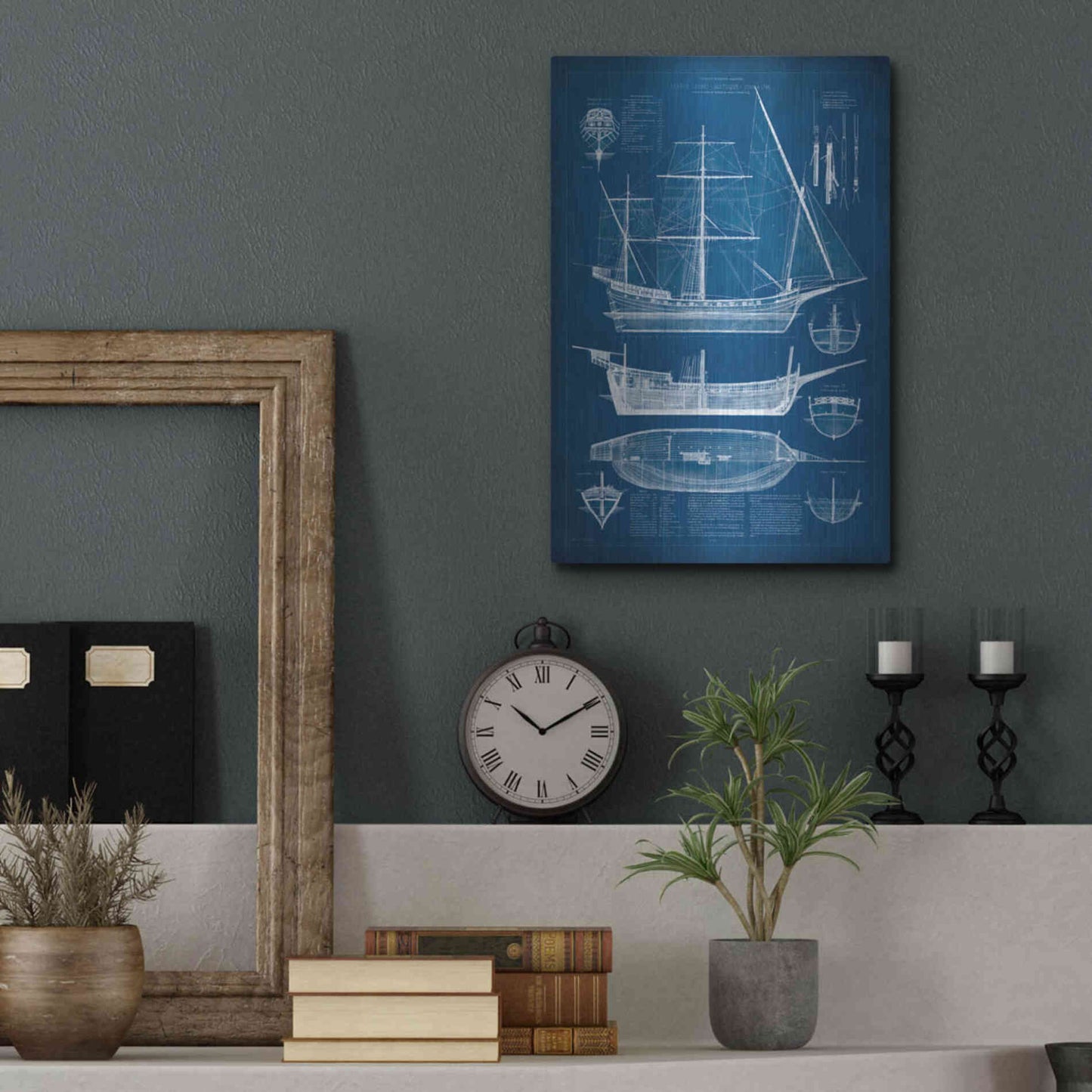 Luxe Metal Art 'Antique Ship Blueprint I' by Vision Studio Metal Wall Art,12x16