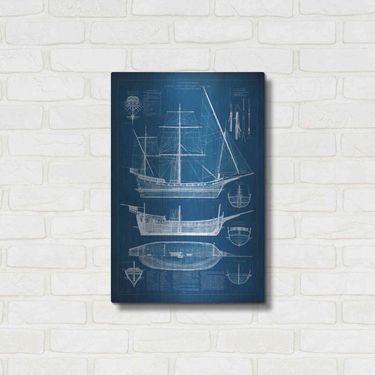 Luxe Metal Art 'Antique Ship Blueprint I' by Vision Studio Metal Wall Art,16x24