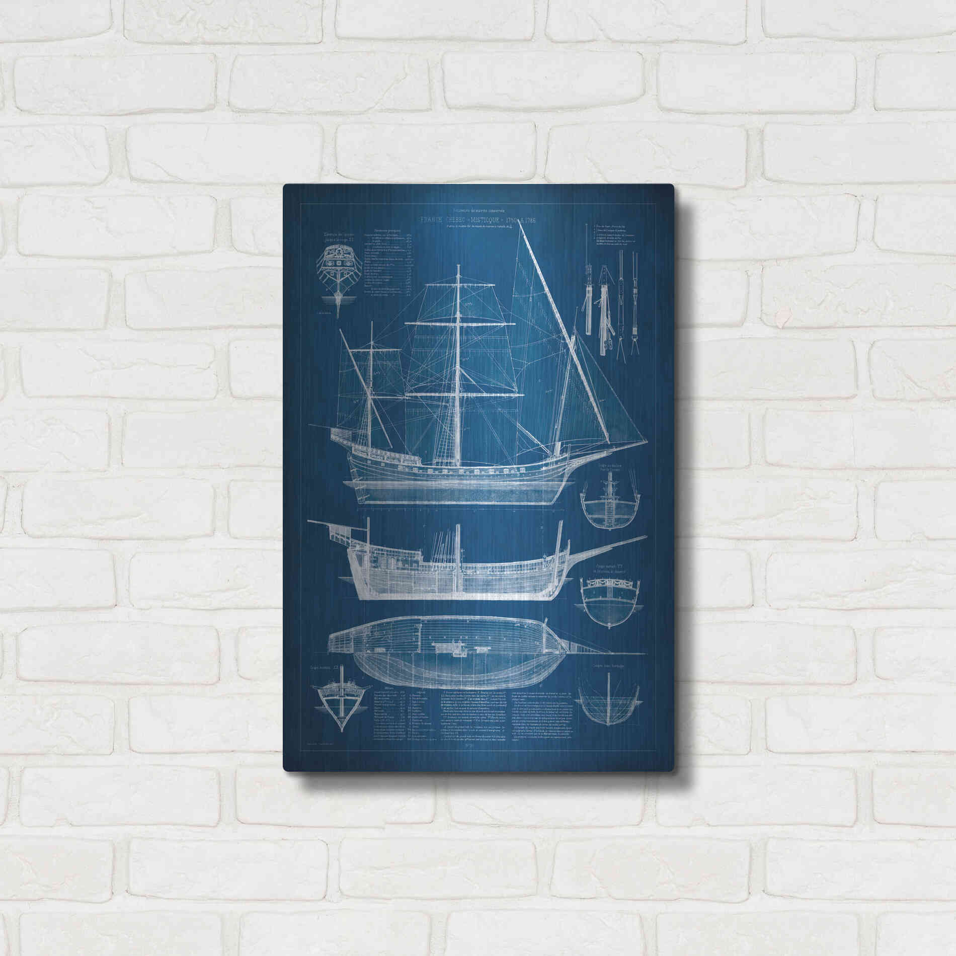 Luxe Metal Art 'Antique Ship Blueprint I' by Vision Studio Metal Wall Art,16x24