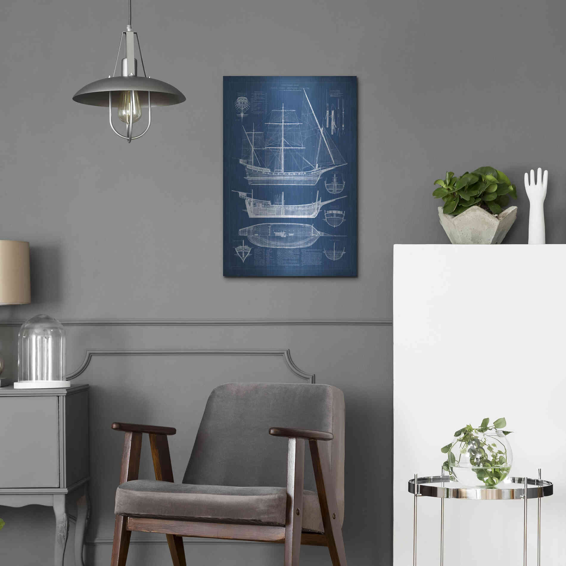 Luxe Metal Art 'Antique Ship Blueprint I' by Vision Studio Metal Wall Art,16x24