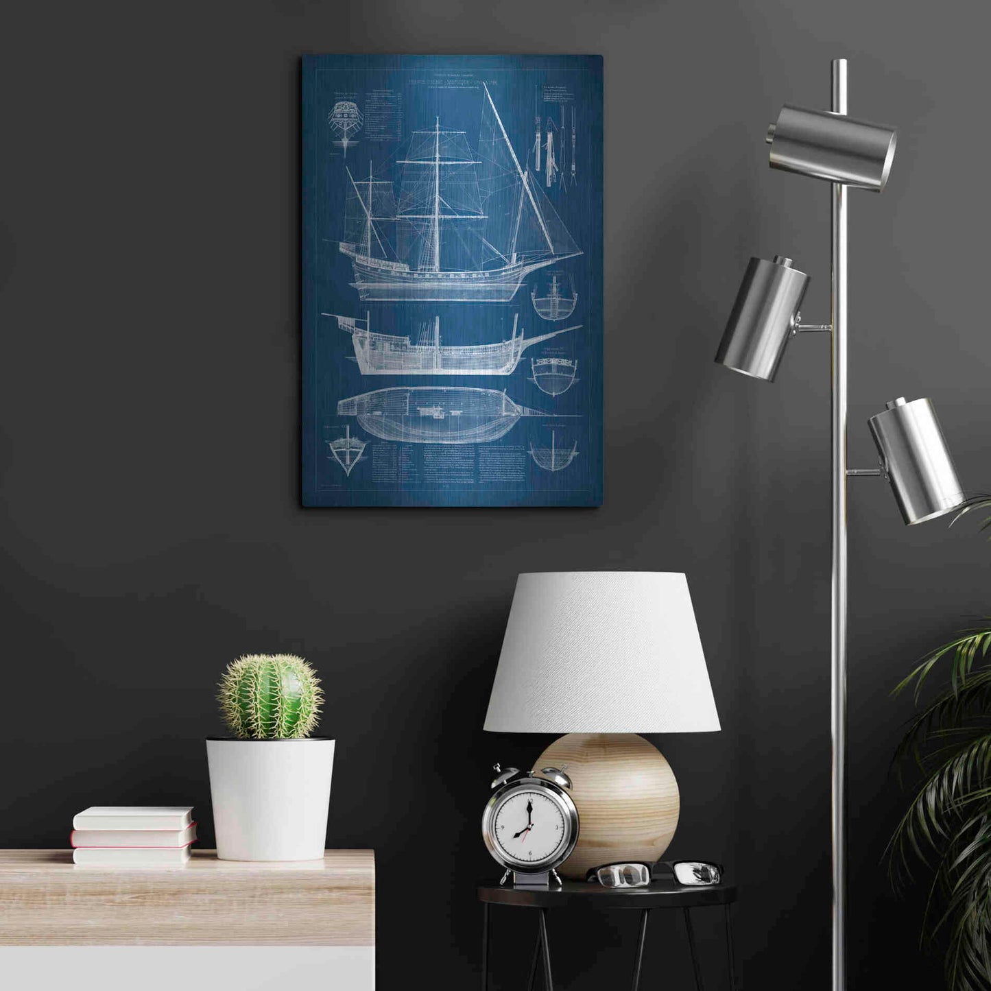 Luxe Metal Art 'Antique Ship Blueprint I' by Vision Studio Metal Wall Art,16x24
