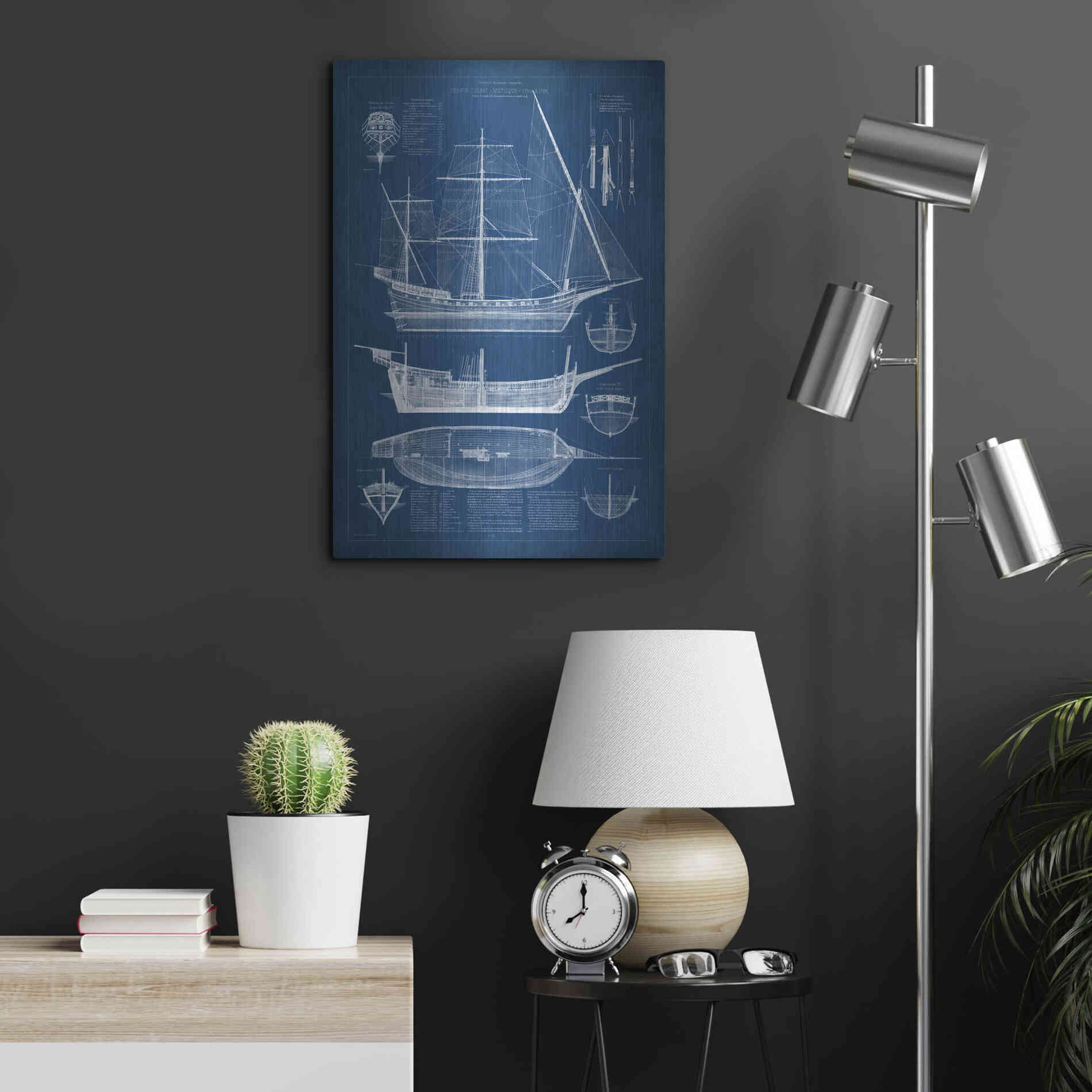 Luxe Metal Art 'Antique Ship Blueprint I' by Vision Studio Metal Wall Art,16x24