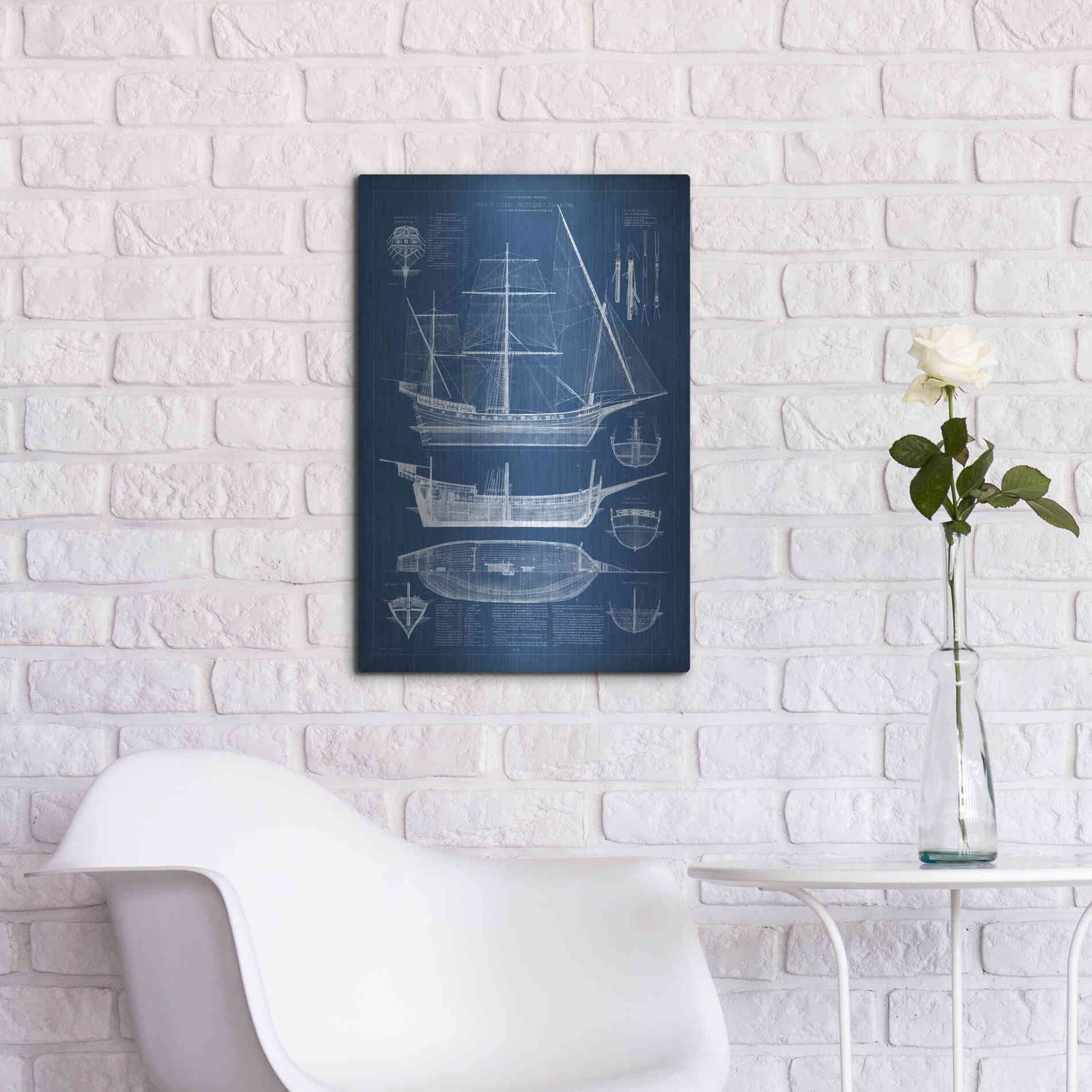 Luxe Metal Art 'Antique Ship Blueprint I' by Vision Studio Metal Wall Art,16x24
