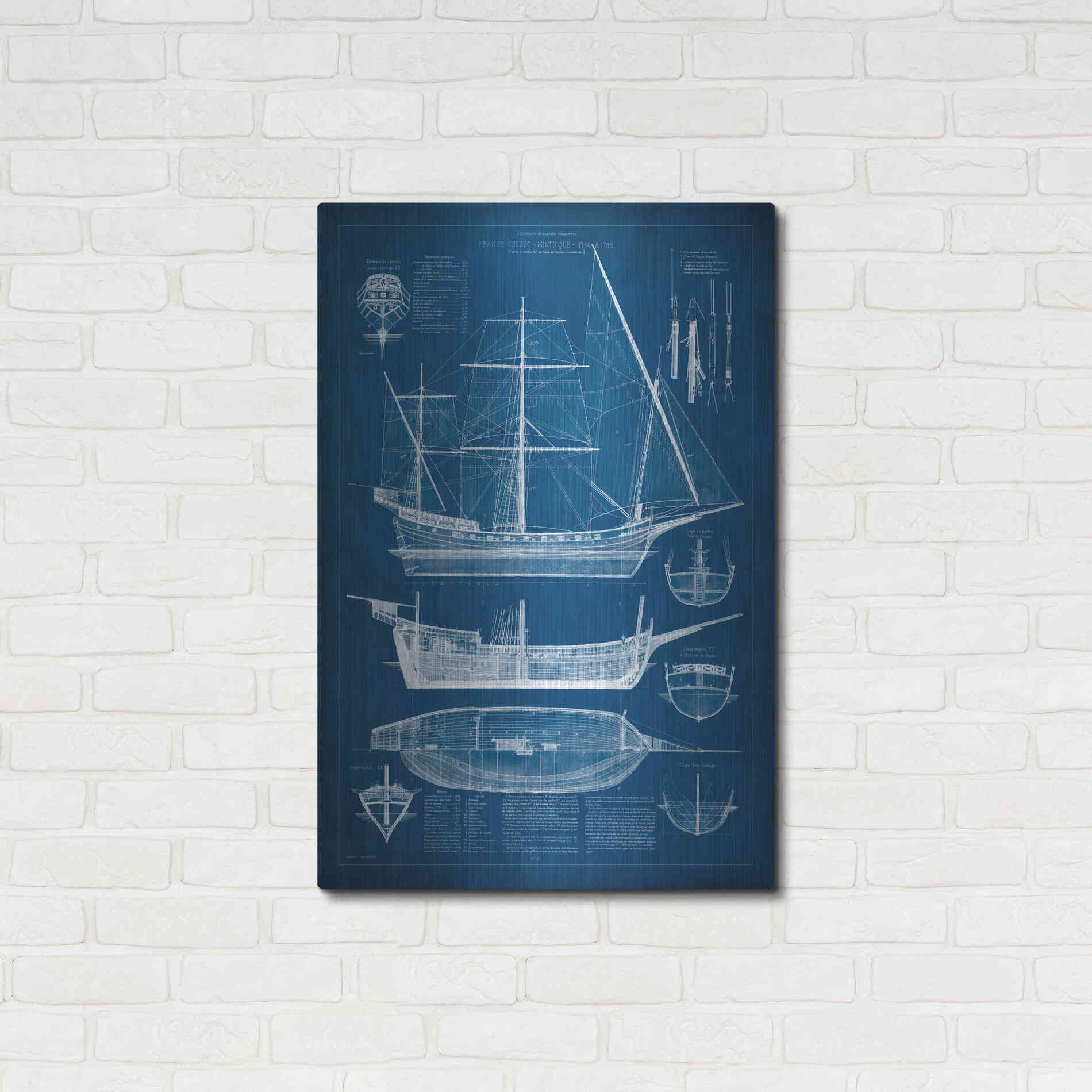 Luxe Metal Art 'Antique Ship Blueprint I' by Vision Studio Metal Wall Art,24x36