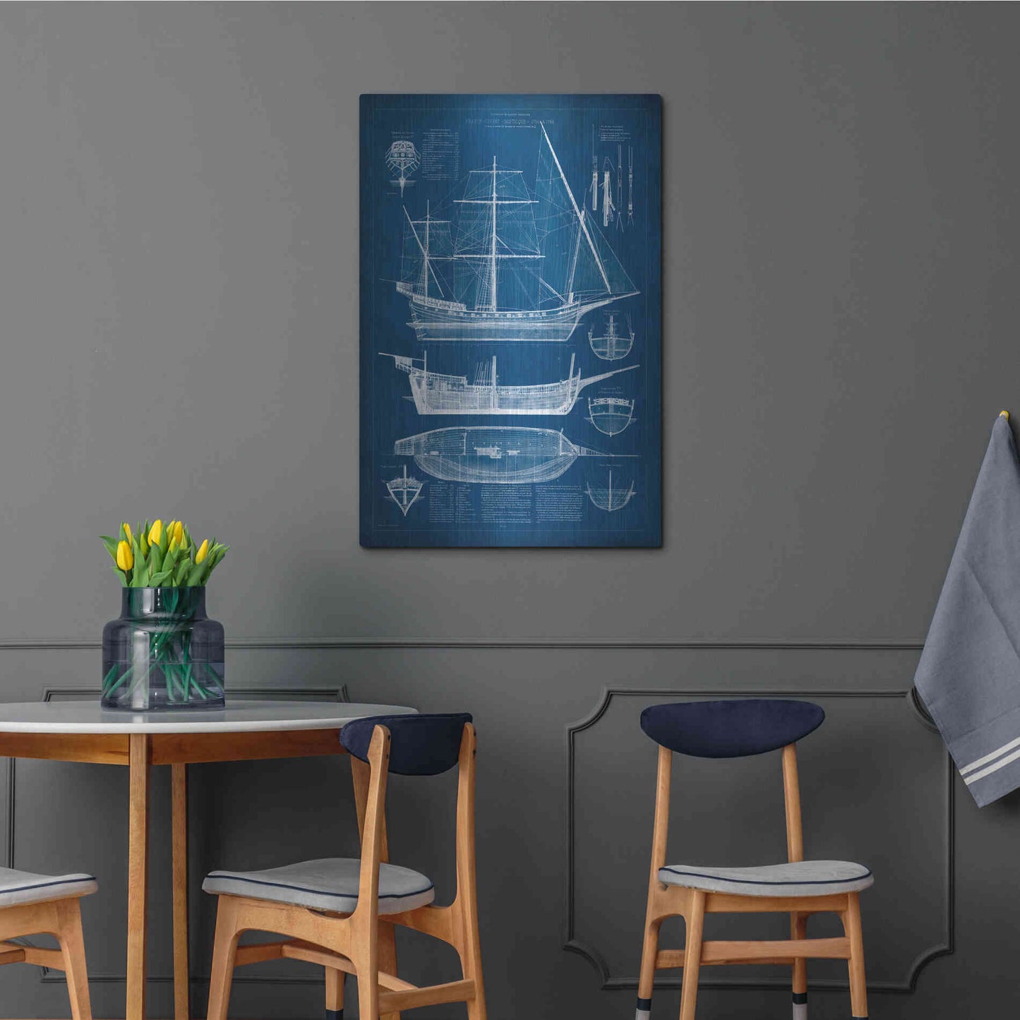 Luxe Metal Art 'Antique Ship Blueprint I' by Vision Studio Metal Wall Art,24x36