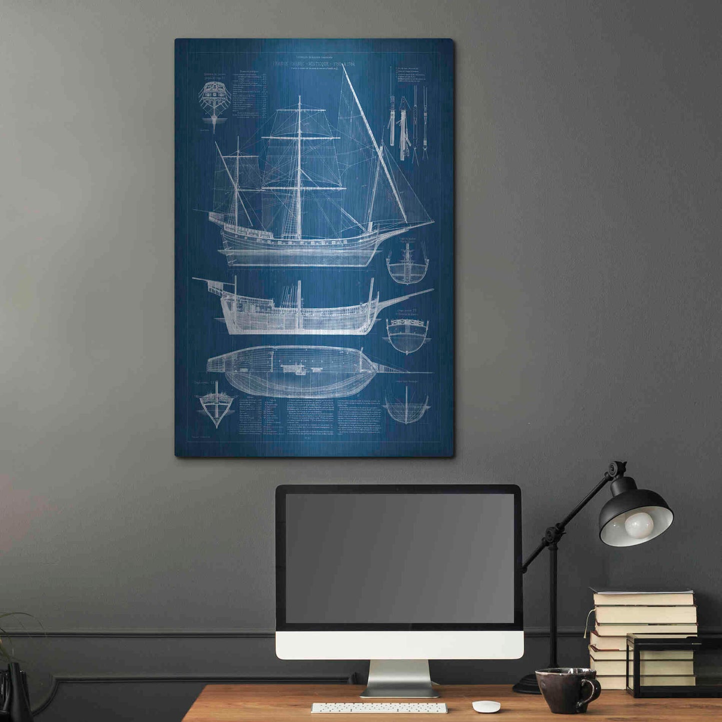 Luxe Metal Art 'Antique Ship Blueprint I' by Vision Studio Metal Wall Art,24x36