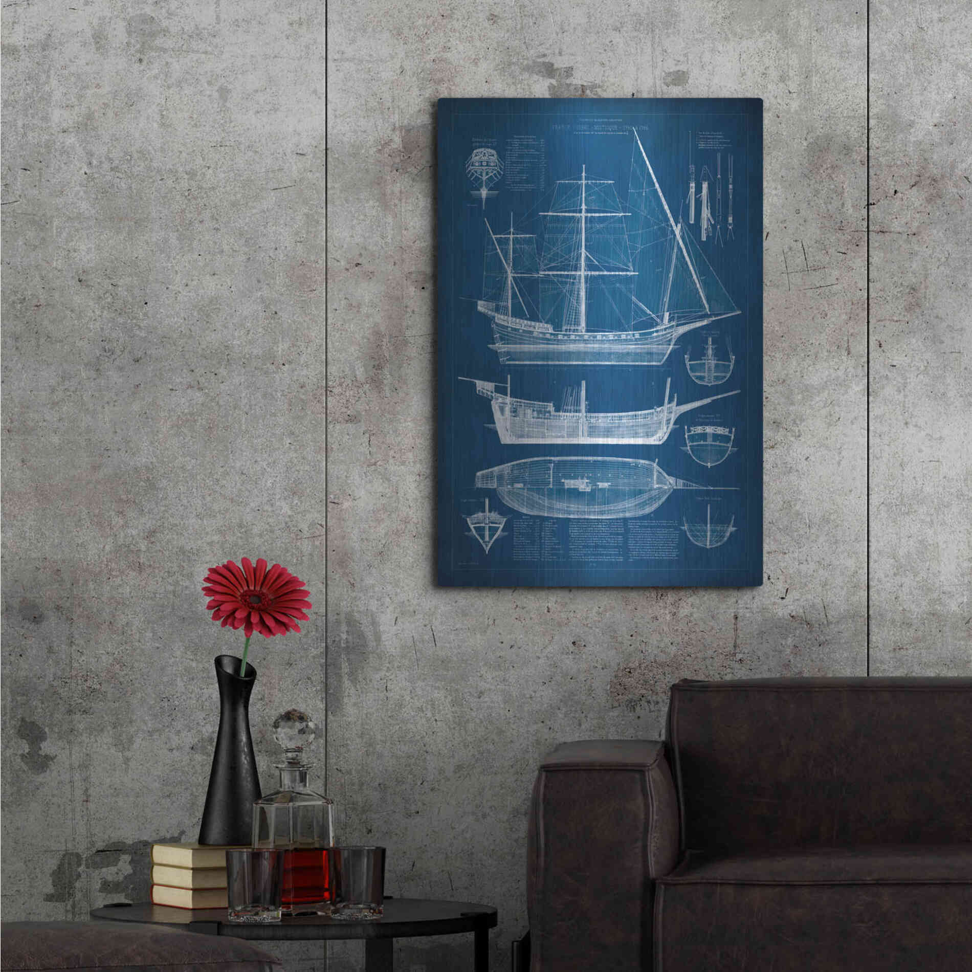 Luxe Metal Art 'Antique Ship Blueprint I' by Vision Studio Metal Wall Art,24x36
