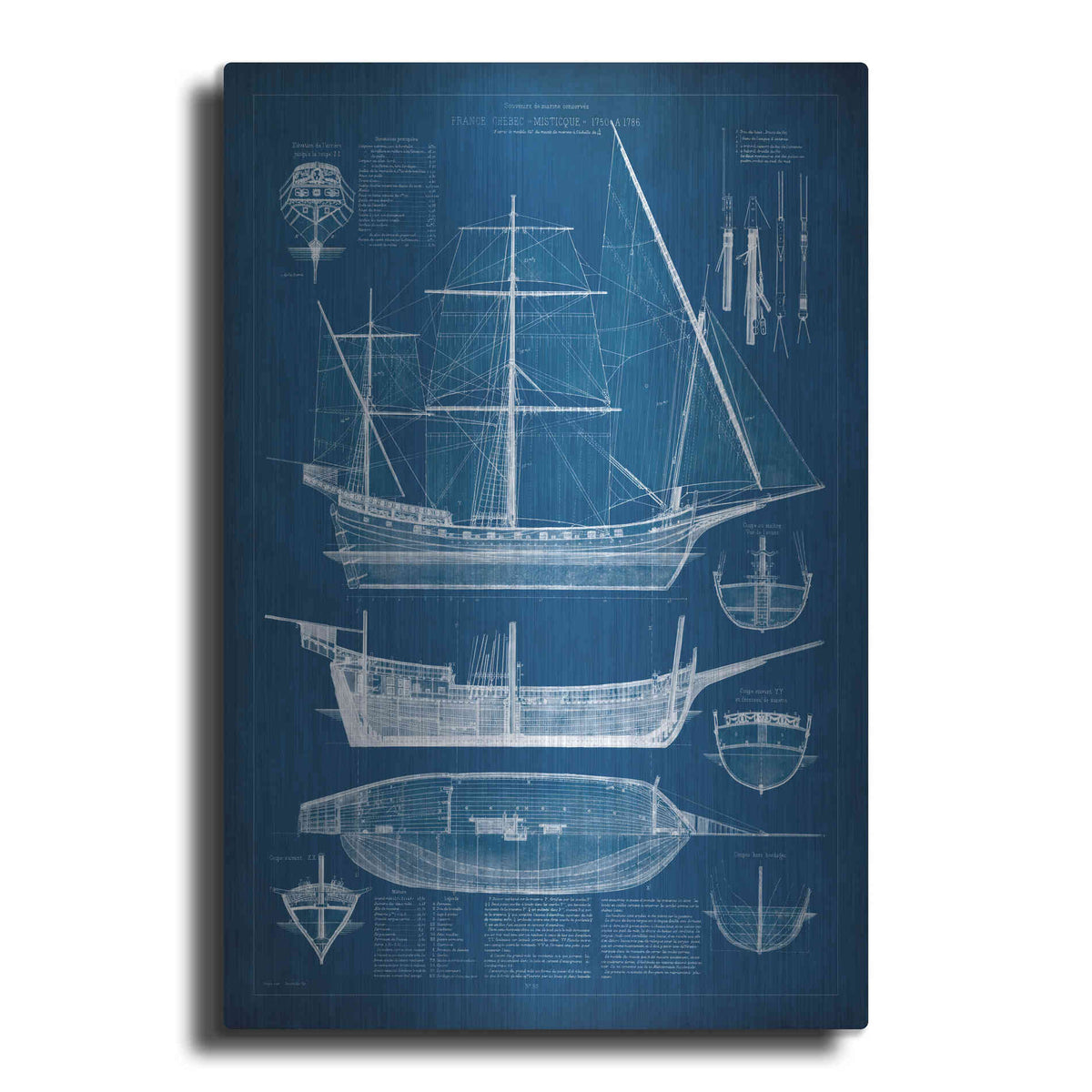 Luxe Metal Art 'Antique Ship Blueprint I' by Vision Studio Metal Wall Art
